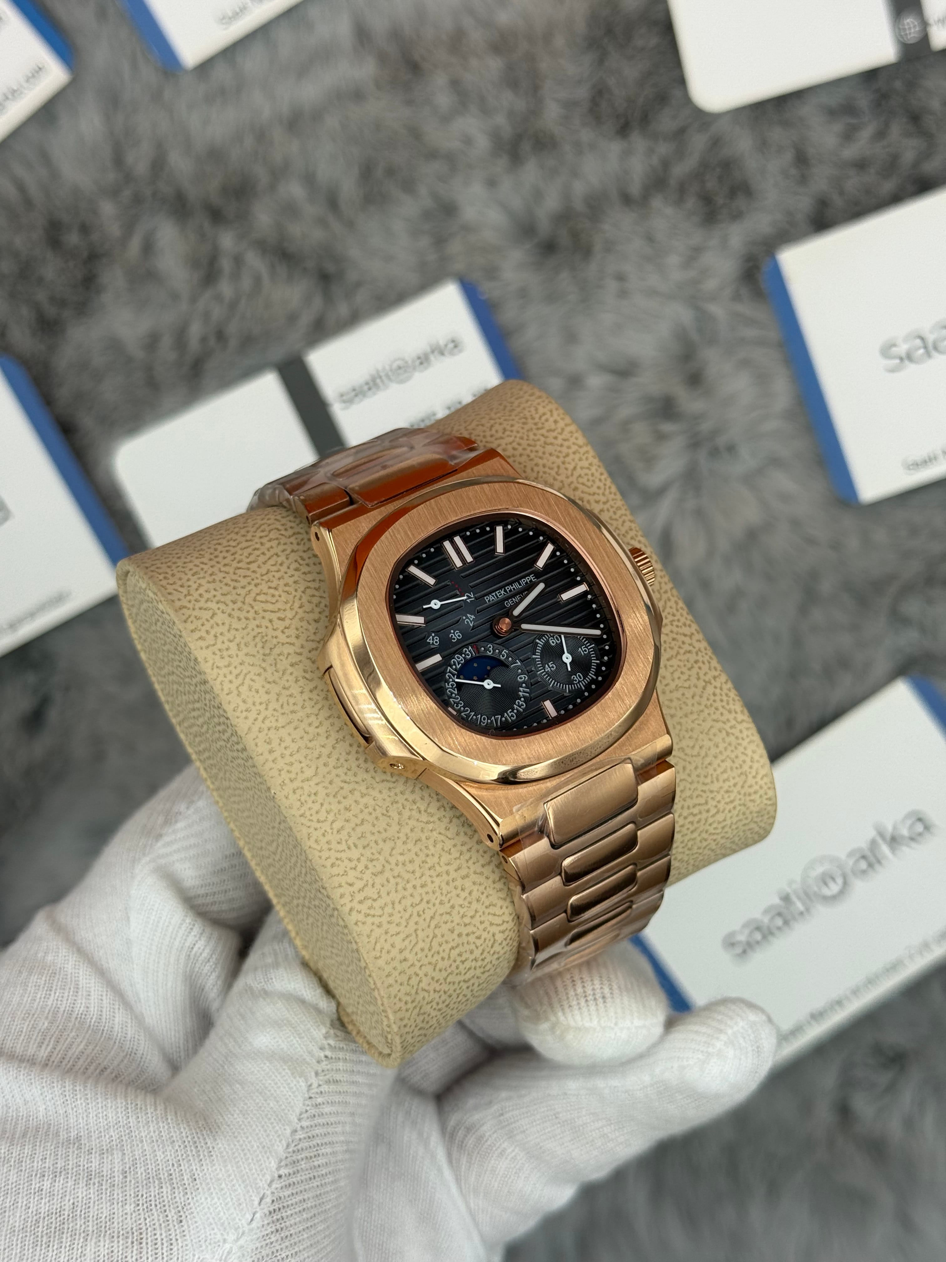 PATEK PHİLİPPE nautilus moontphase 5712 okyanus mavisi kadran rose kasa kordon 40mm erkek kol saati