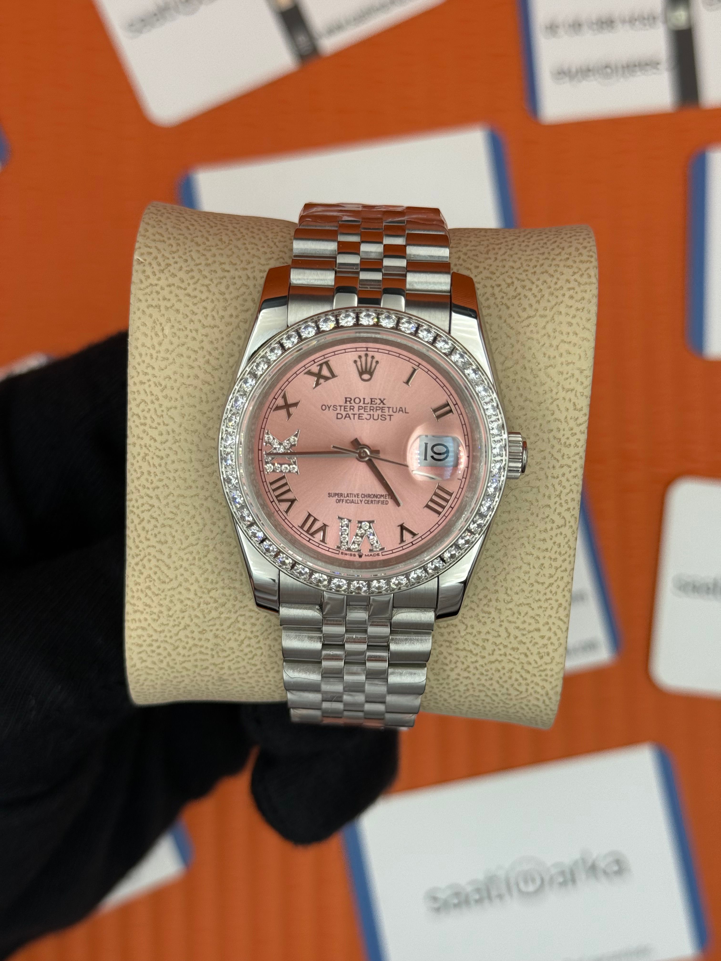 ROLEX datejust 36mm pembe kadran silver jubile kordon