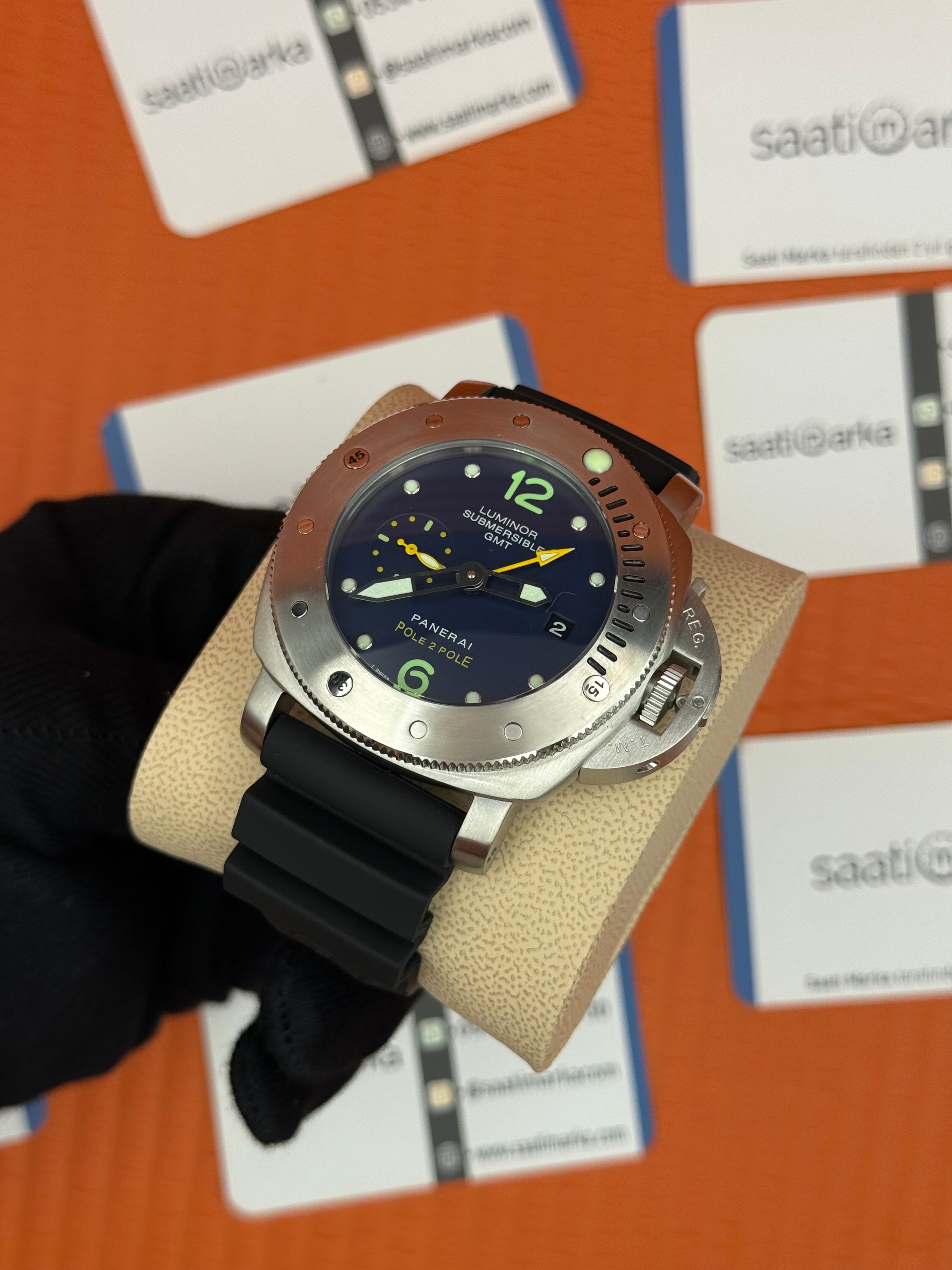 PANERAI submersible GMT lacivert kadran silver kasa siyah kauçuk kordon