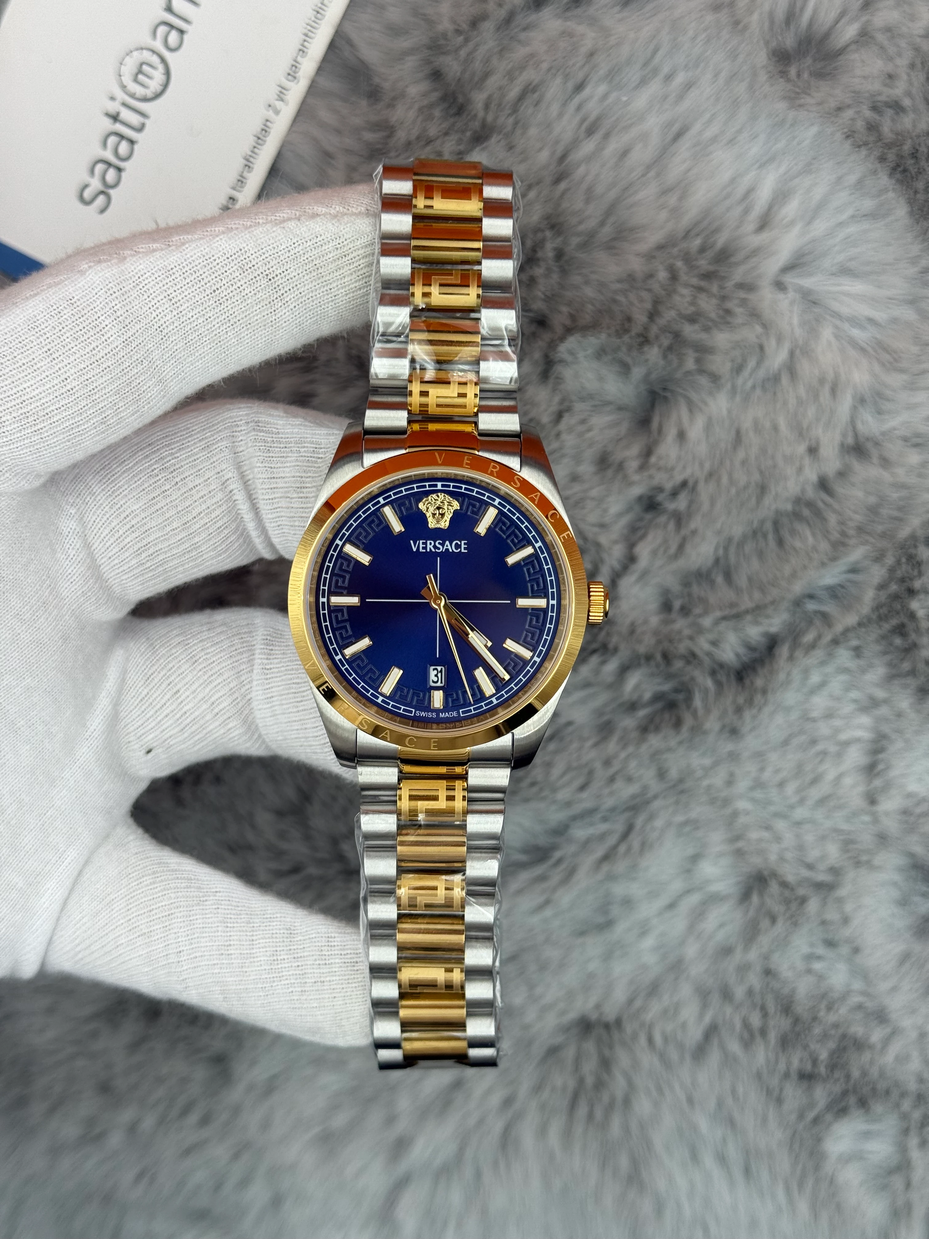 VERSACE 40MM MAVİ KADRAN GOLD SİLVER KASA KORDON ERKEK KOOL SAATİ