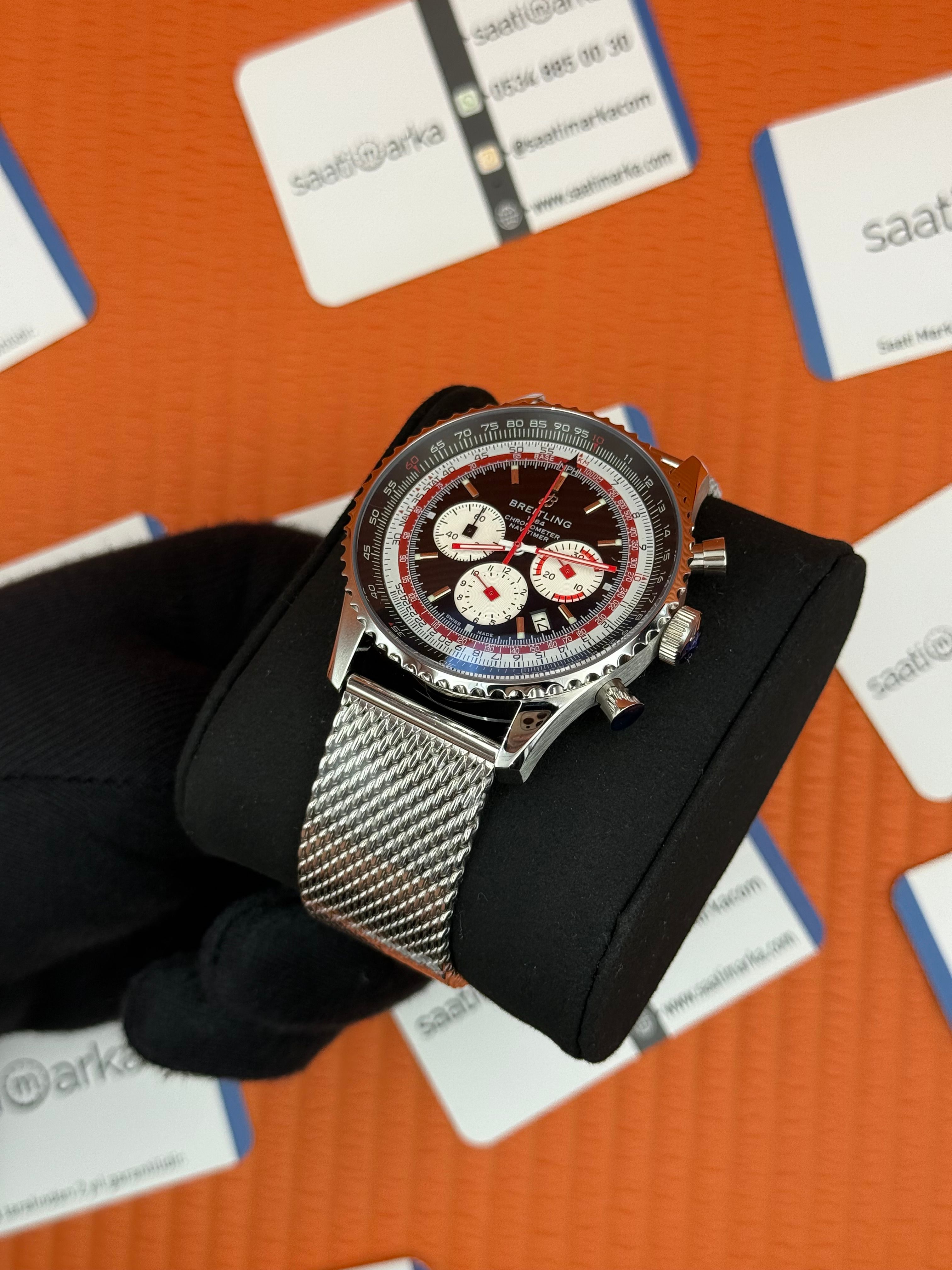 BREITLING Navitimer hasır kordon siyah kadran çelik kasa