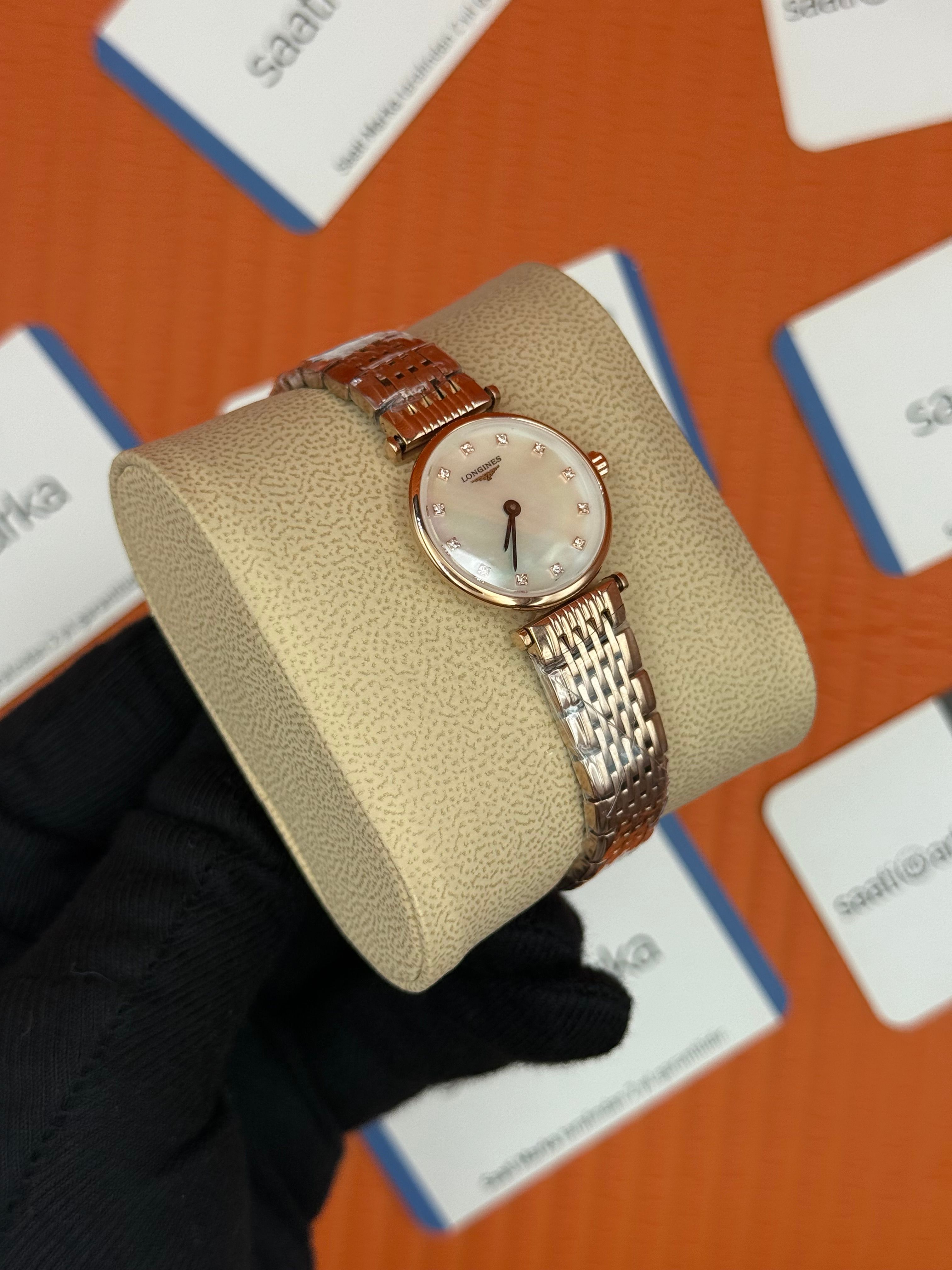 LONGINES L45121978 beyaz baget taşlı kadran  rose kasa kordon