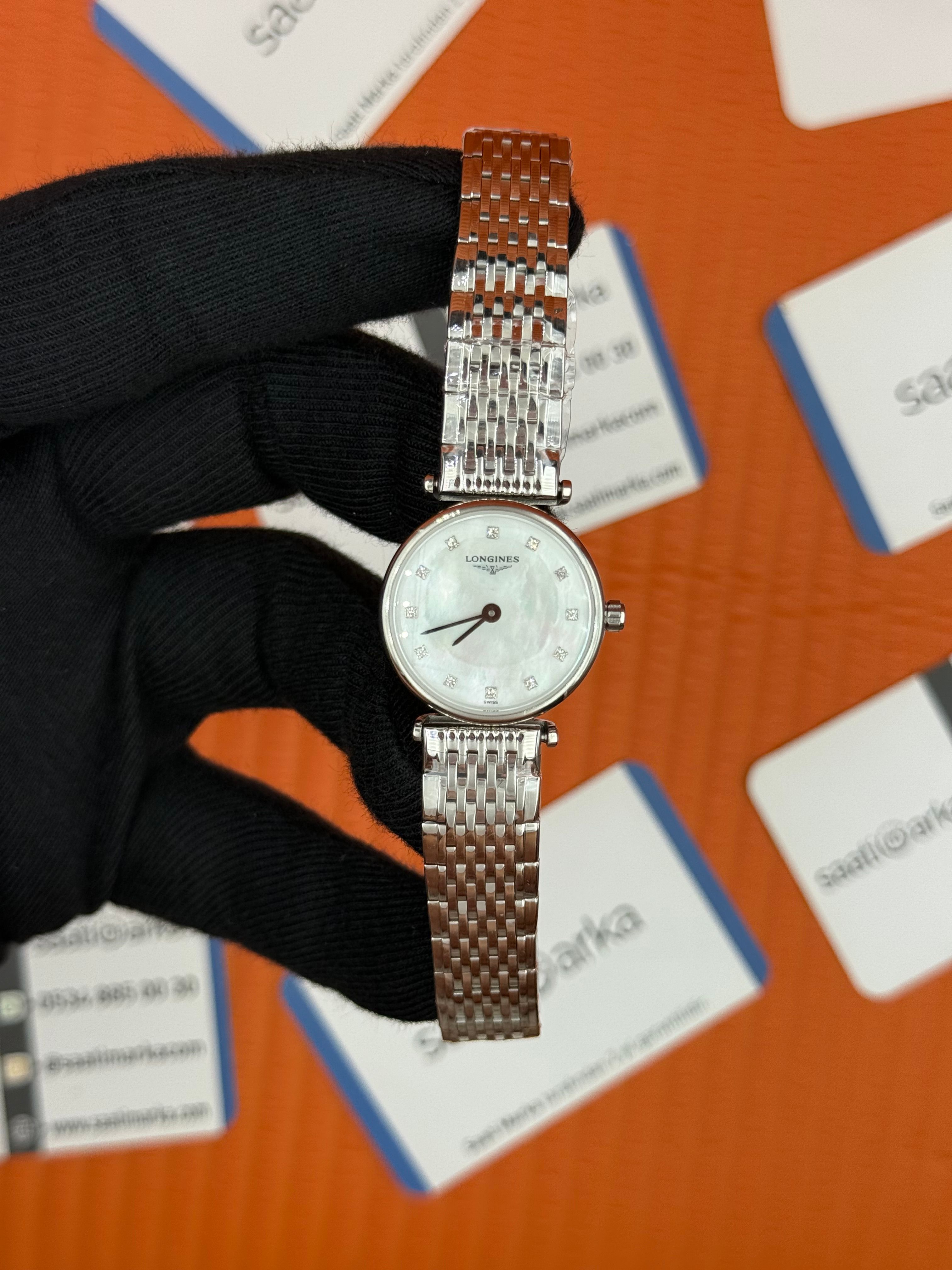 LONGINES L42094116 beyaz baget taşlı kadran silver kasa kordon