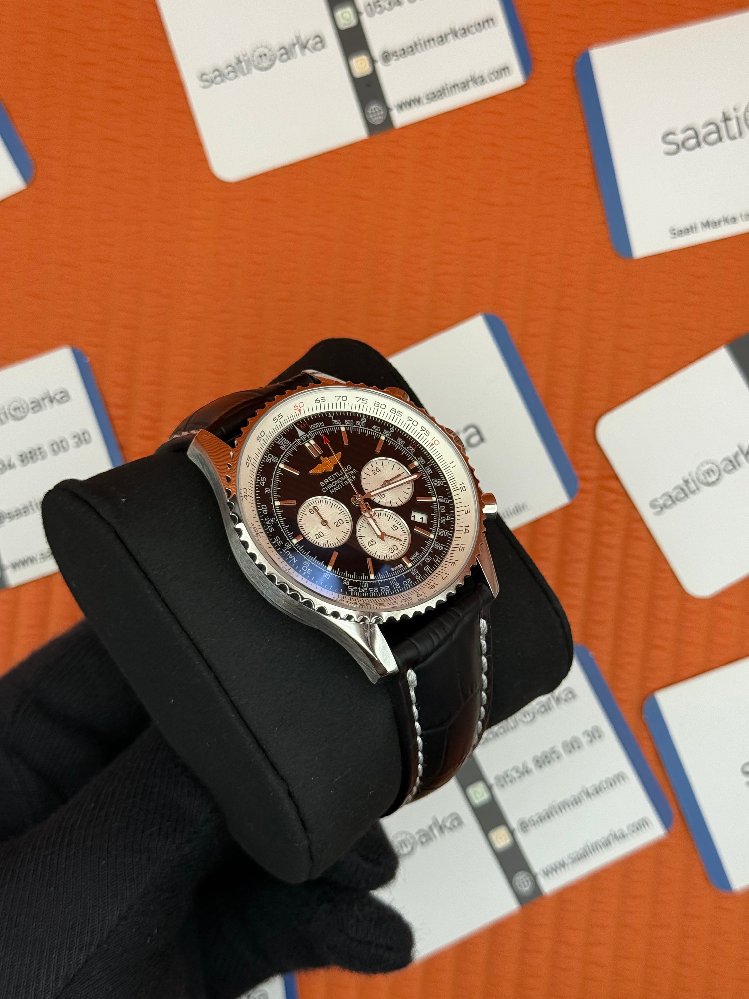 BREITLING Navitimer siyah deri kordon siyah kadran çelik kasa