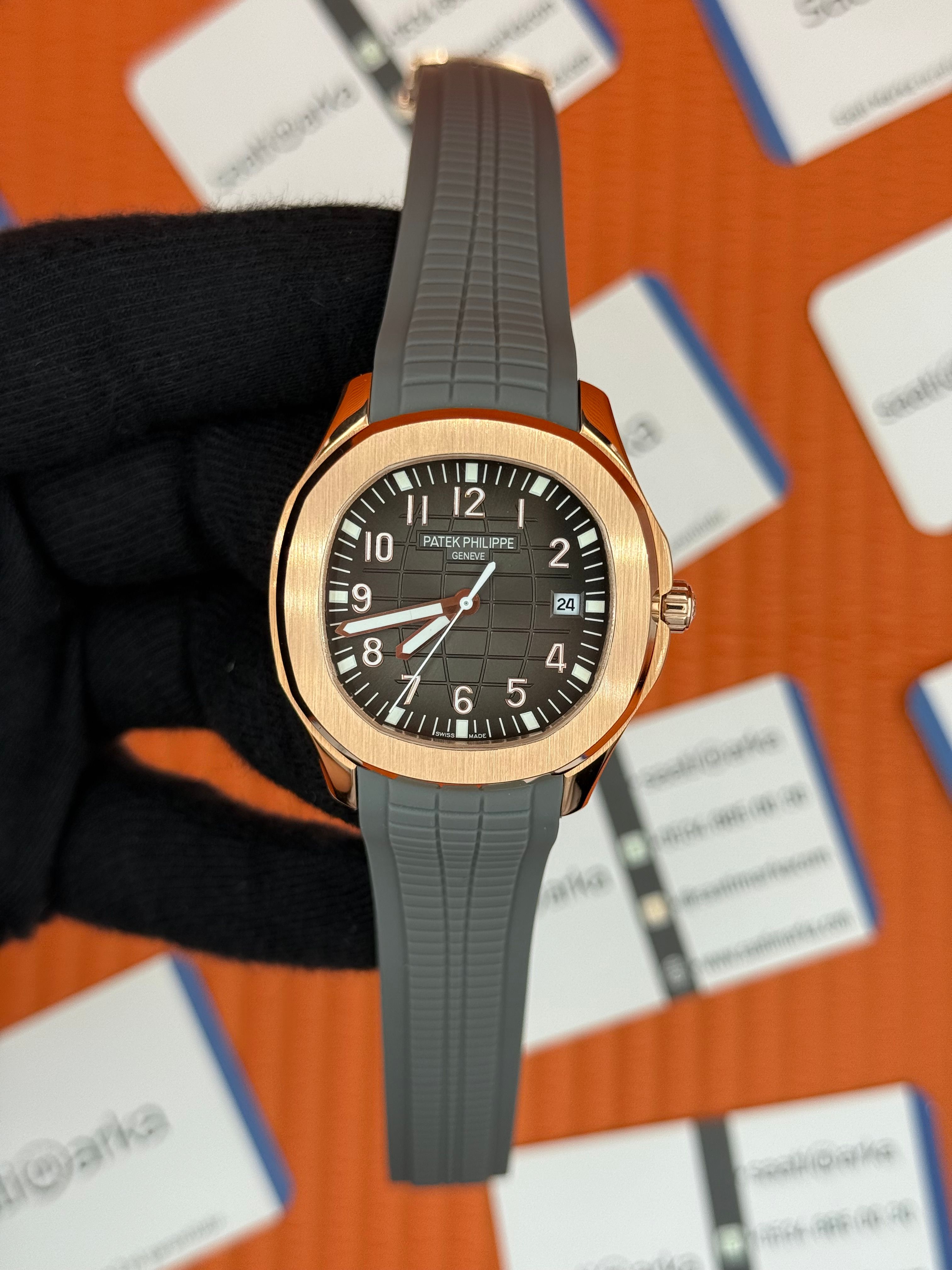 PATEK PHILIPPE AQUANAUT GRİ KAUÇUK KORDON GRİ KADRAN ROSE KASA 