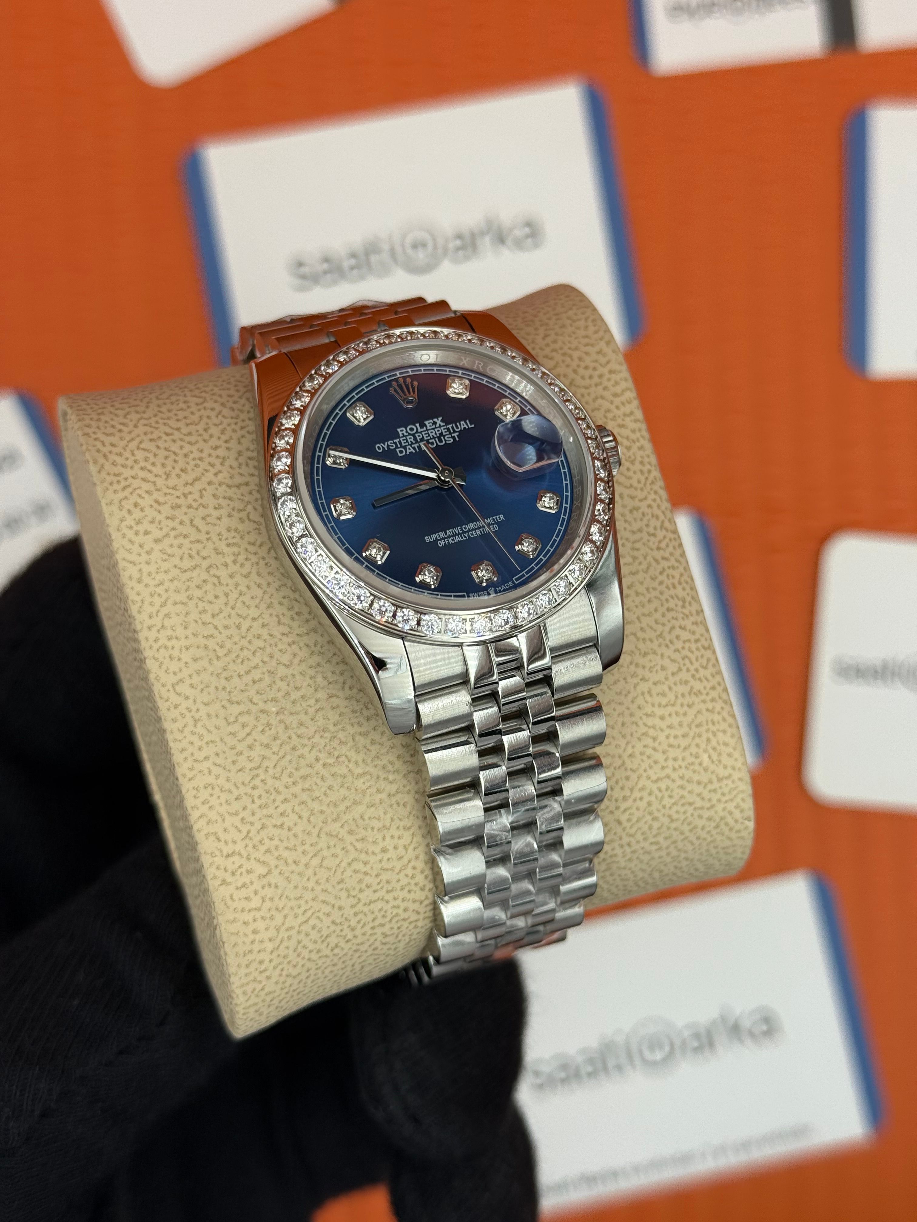 ROLEX datejust 36mm mavi baget taşlı kadran jubilee kordon
