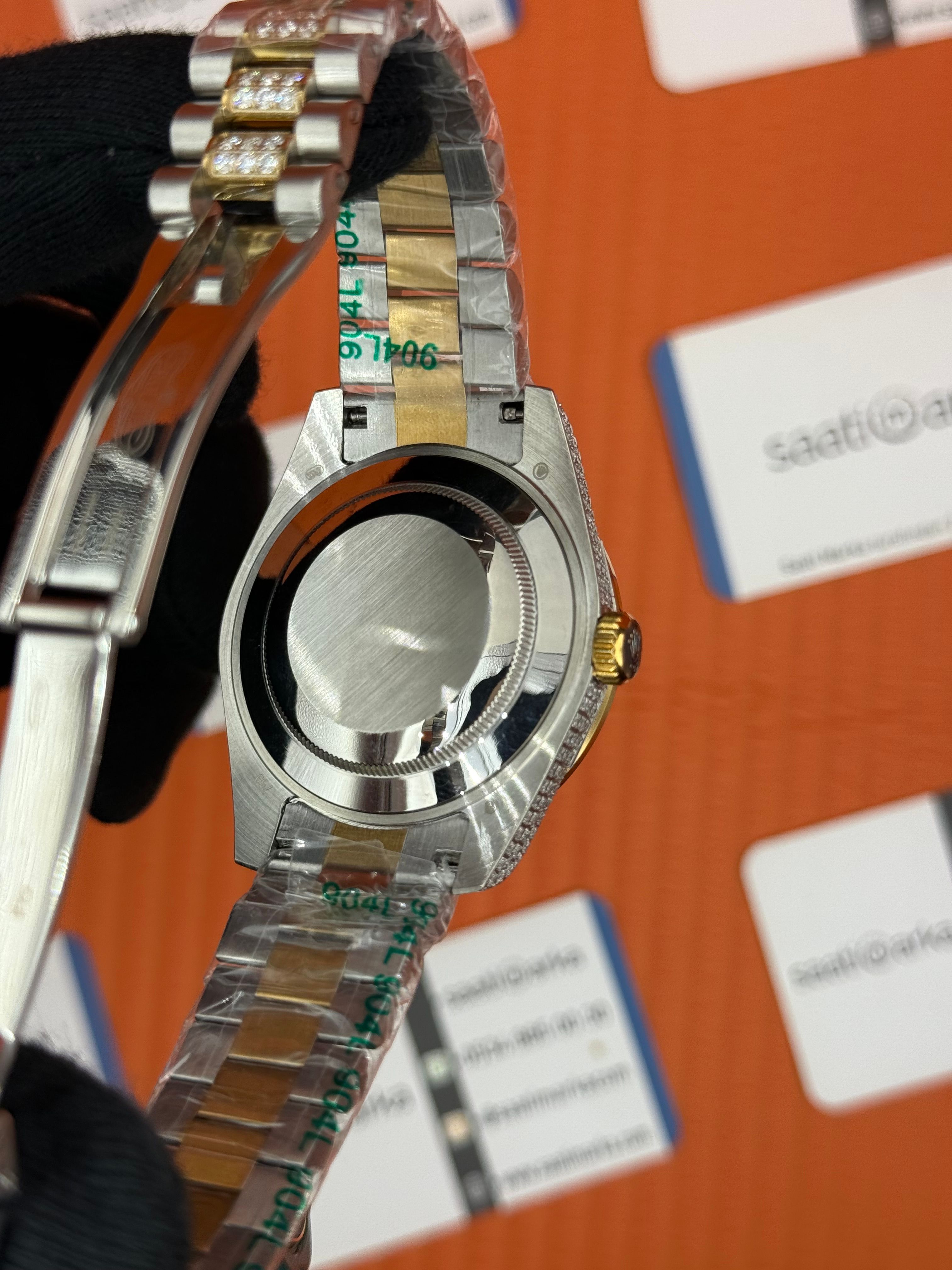 ROLEX Datejust arap rakamlı kadran taşlı kasa kordon gold silver