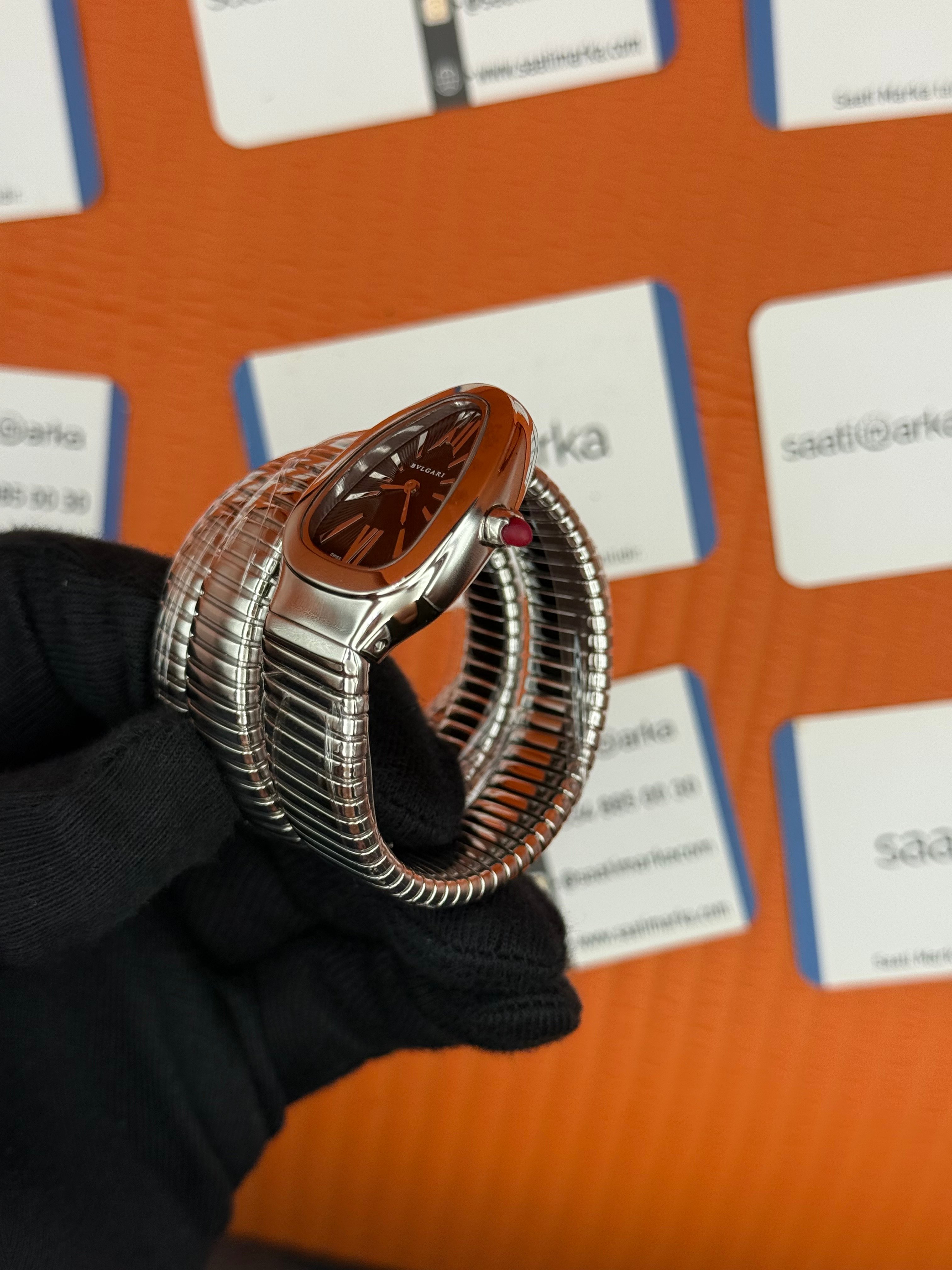 BVLGARİ serpenti çift sarma silver kordon siyah kadran kadın kol saati