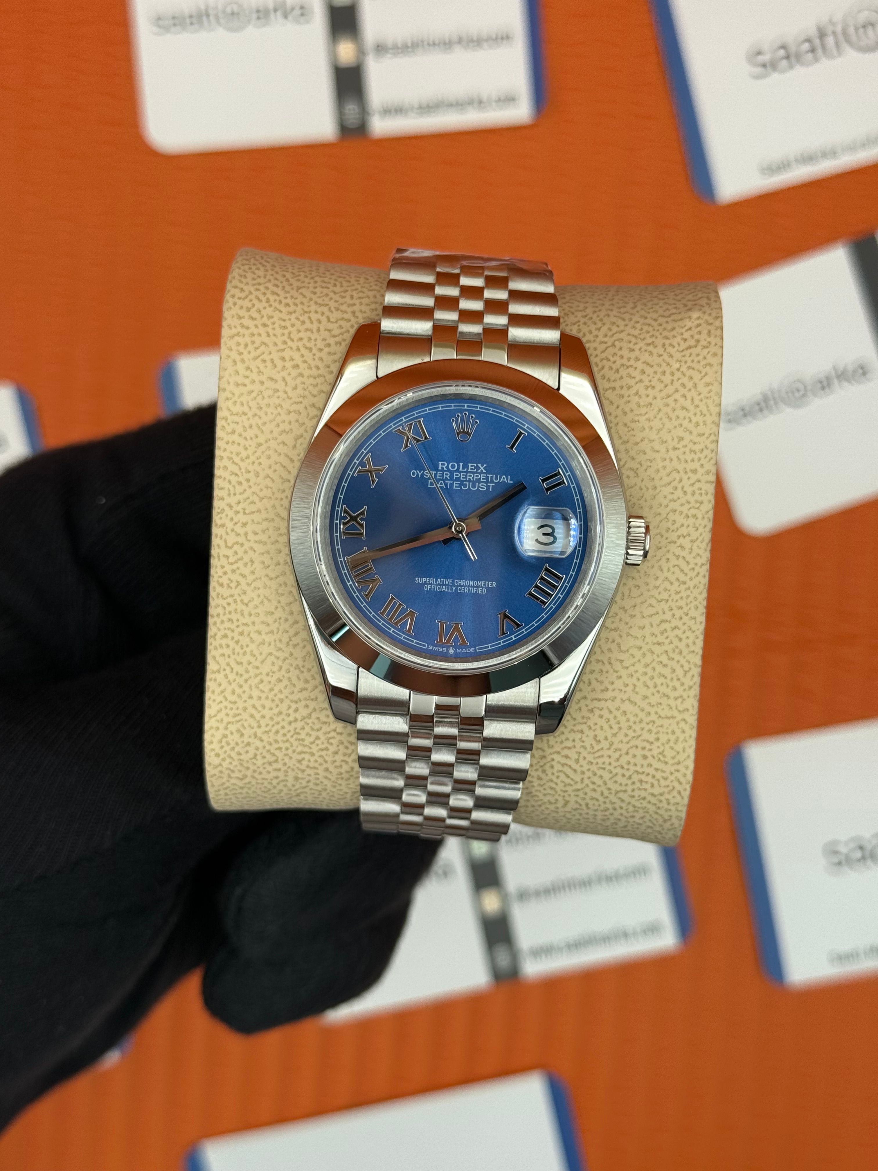 ROLEX Datejust roma rakamlı blue dial silver jubilee kordon