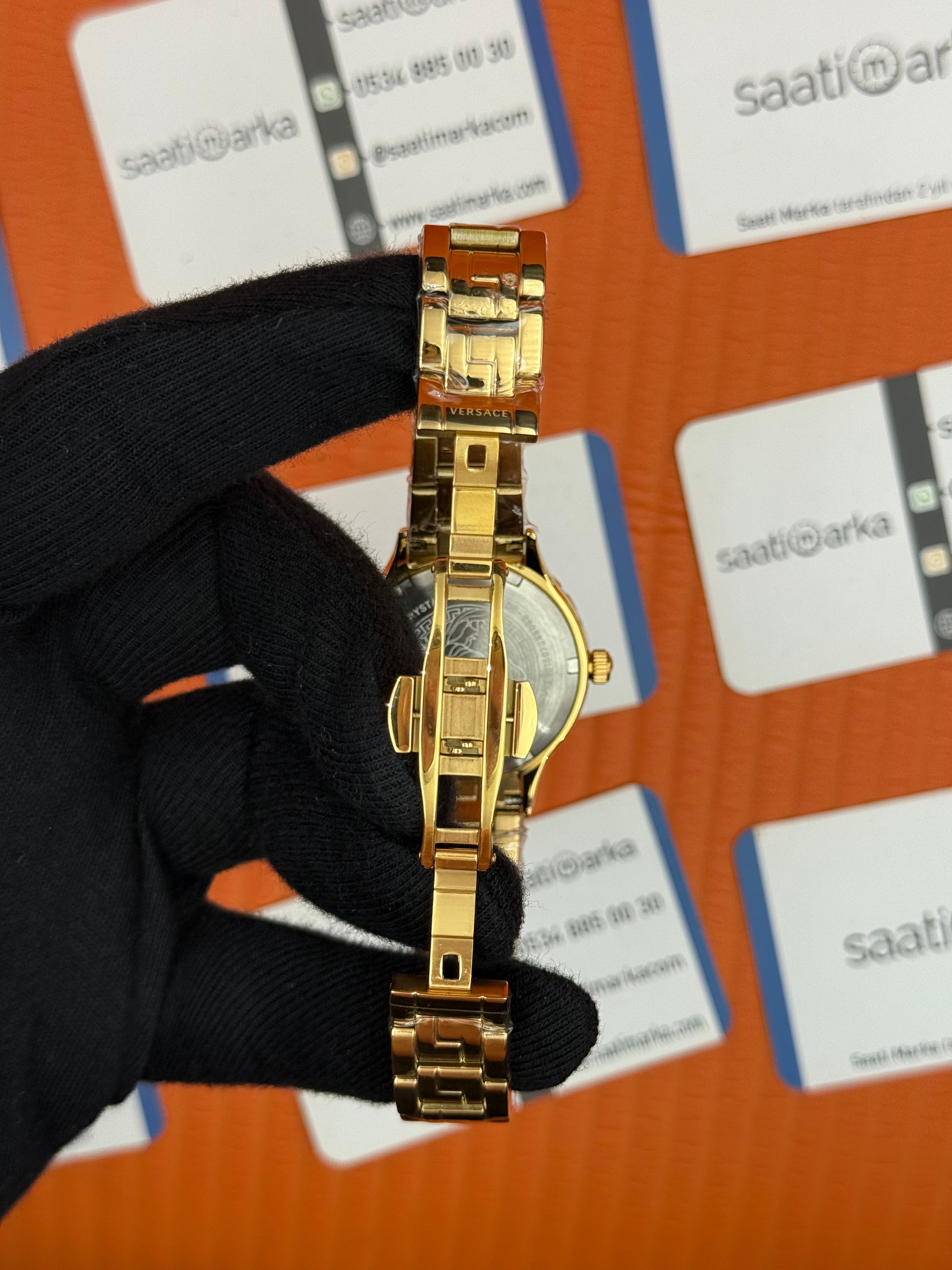 VERSACE kahverengi kadran gold kasa kordon kadın kol saati