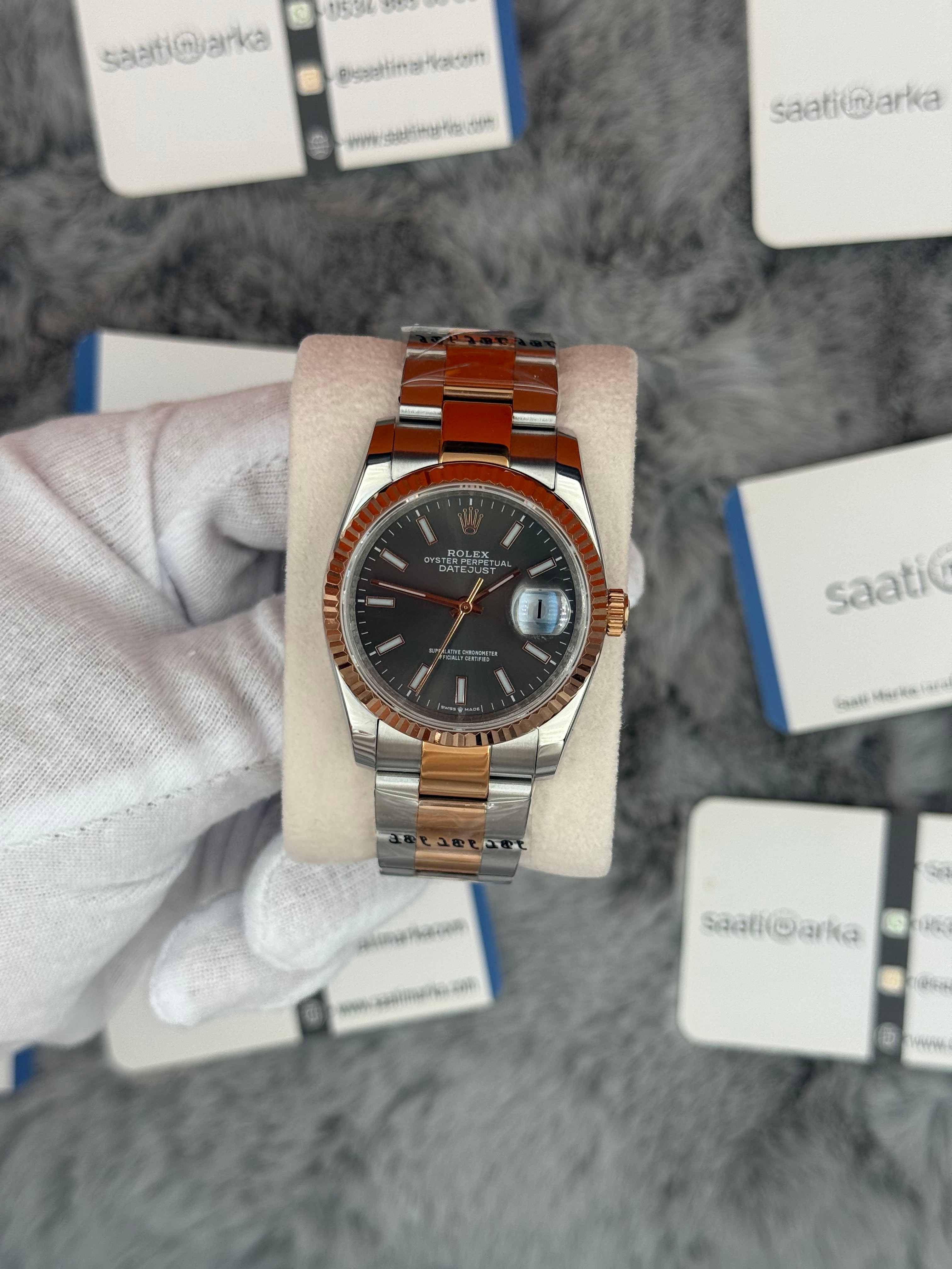 ROLEX Datejust 36mm gri kardan silver kasa rose silver oyster kordon 