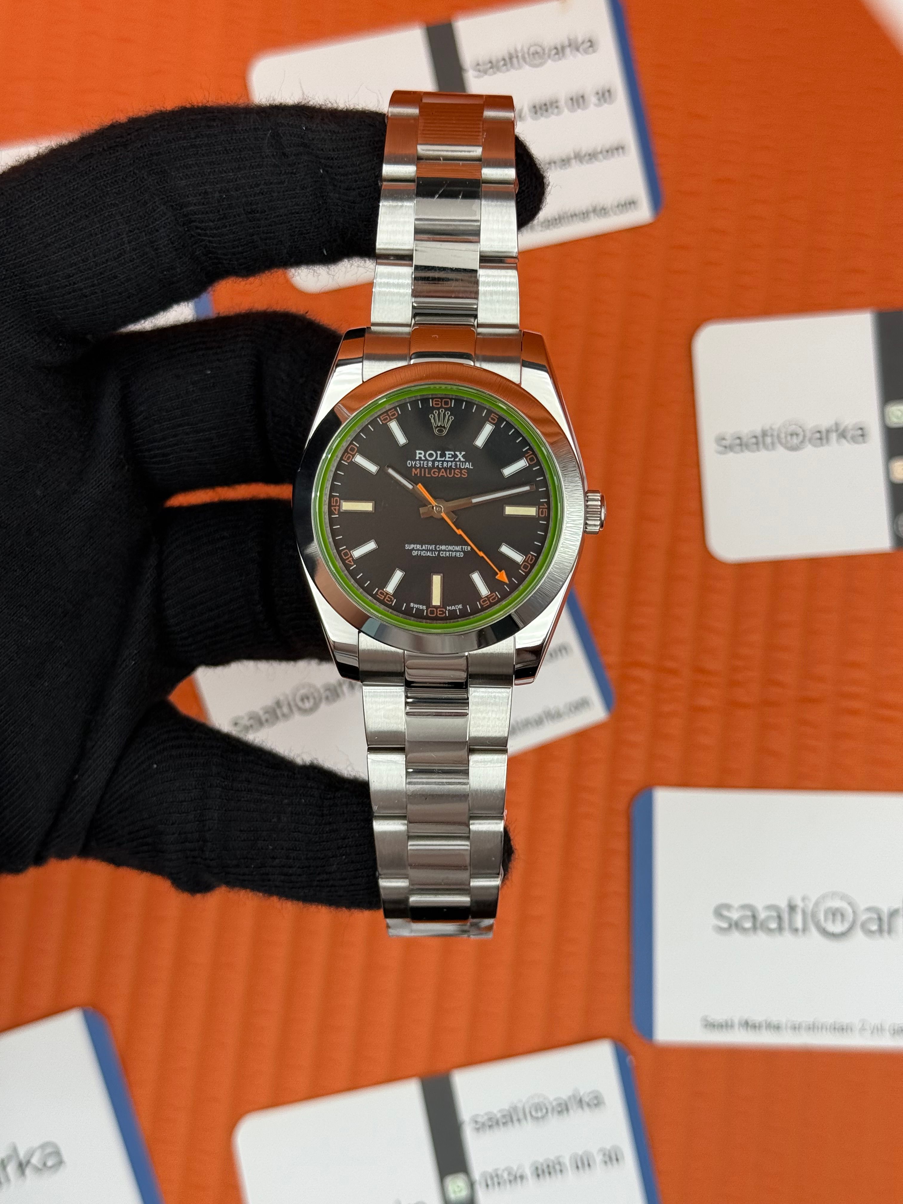 ROLEX Milgauss siyah kadran silver kasa-kordon