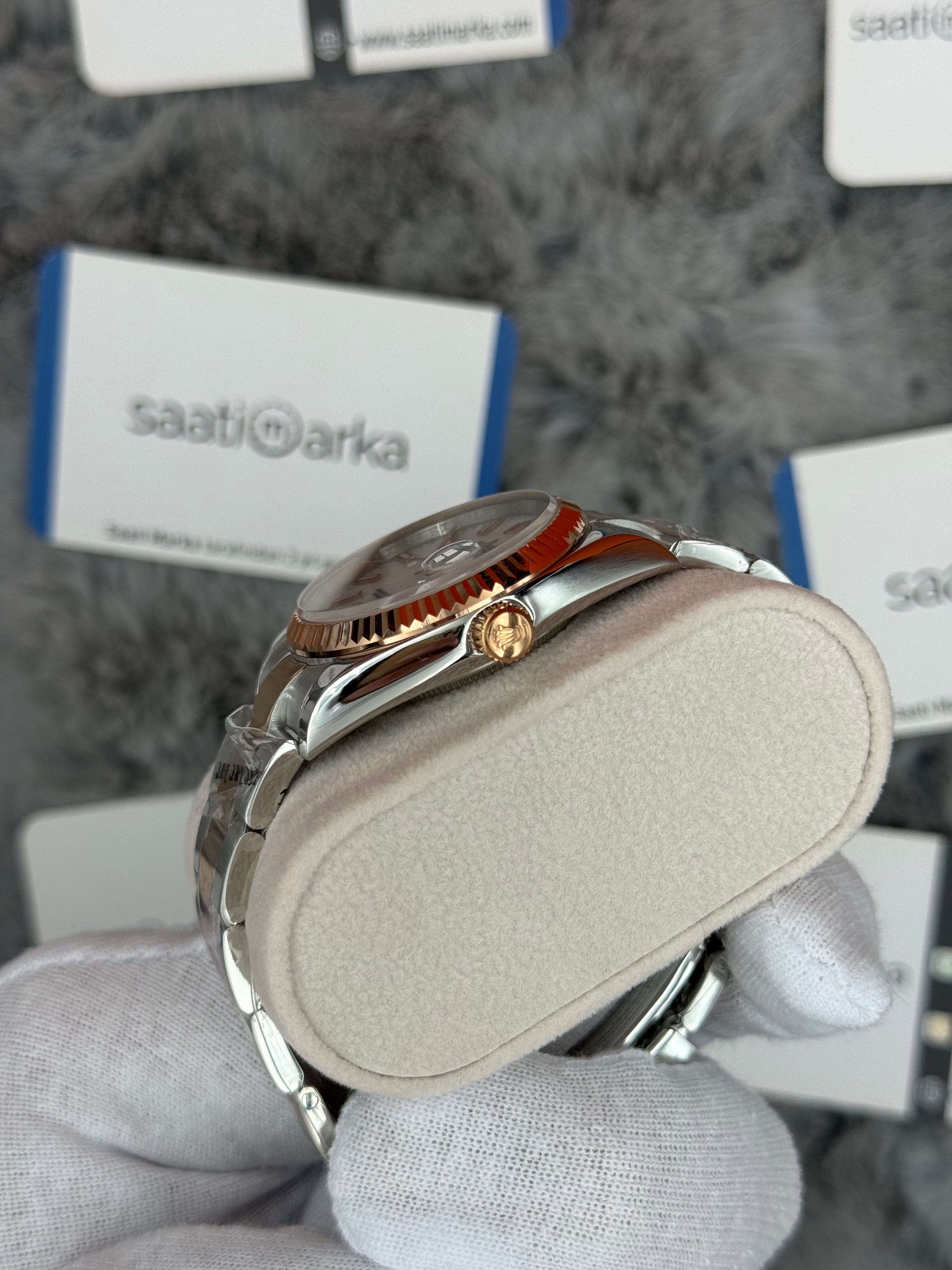 ROLEX Datejust 36mm beyaz kadran silver kasa rose silver oyster kordon 