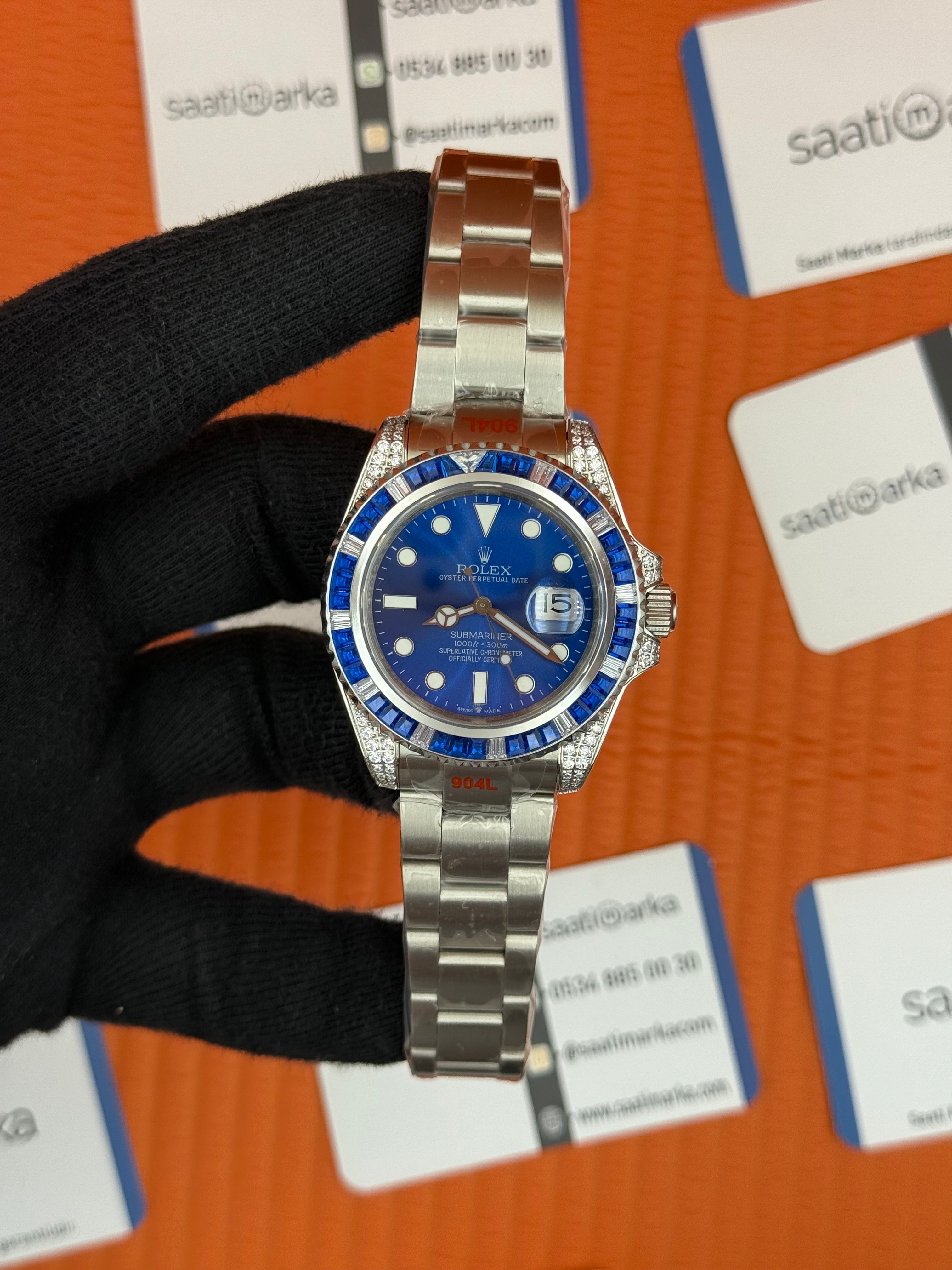 ROLEX Submariner taşlı bezel blue dial silver oyster kordon