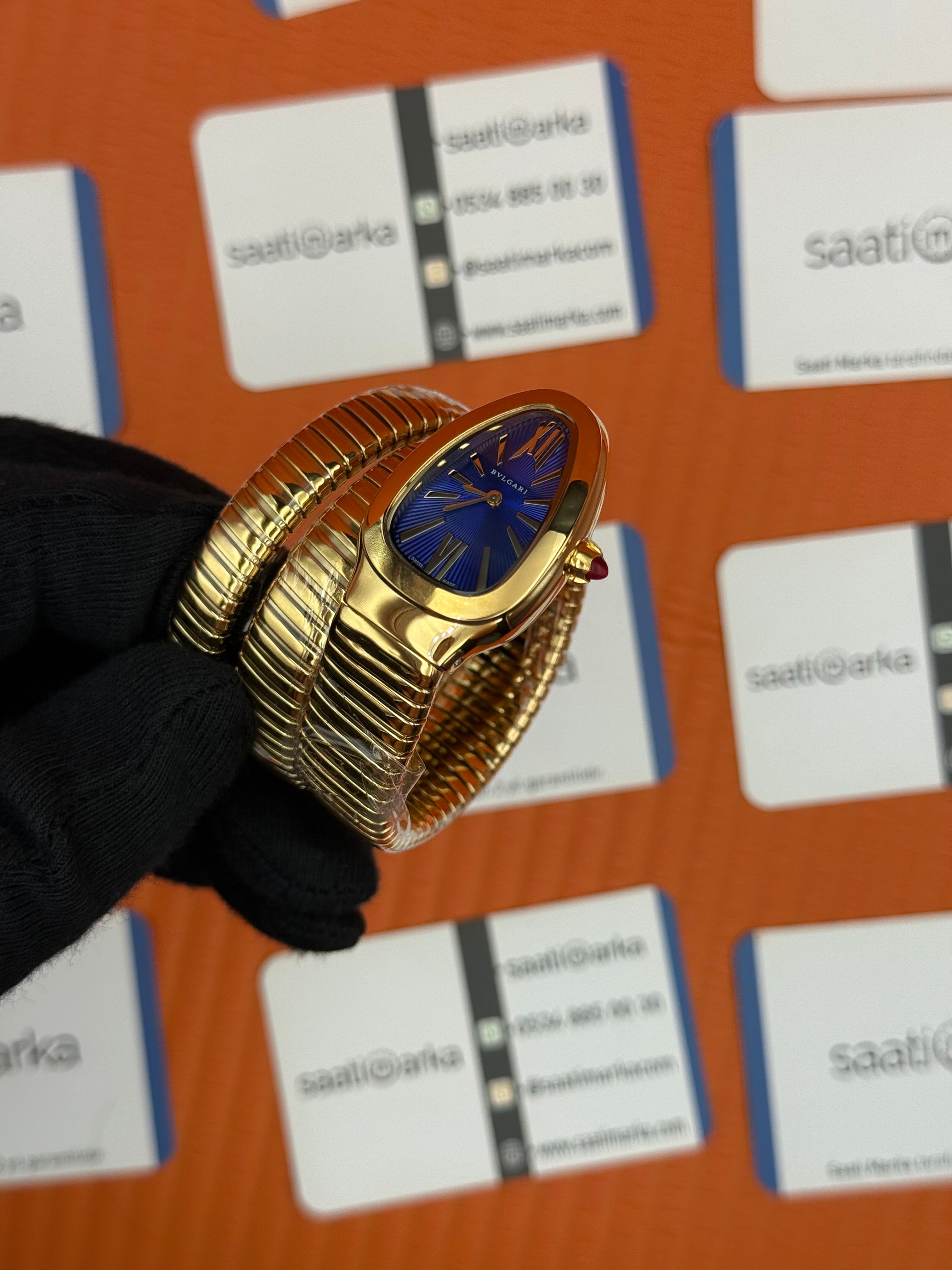 BVLGARİ serpenti çift sarma gold kordon mavi kadran kadın kol saati