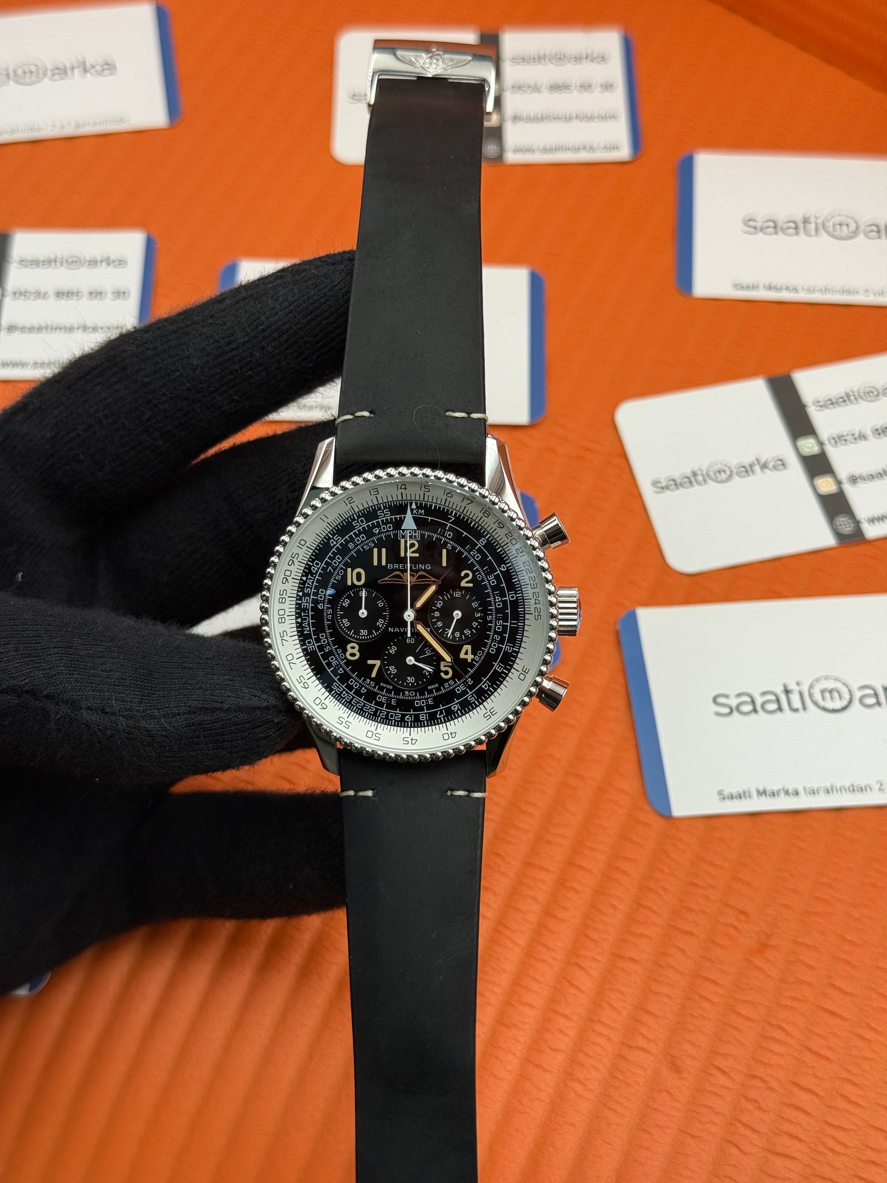 BREITLING Navitimer siyah deri kordon siyah kadran çelik kasa