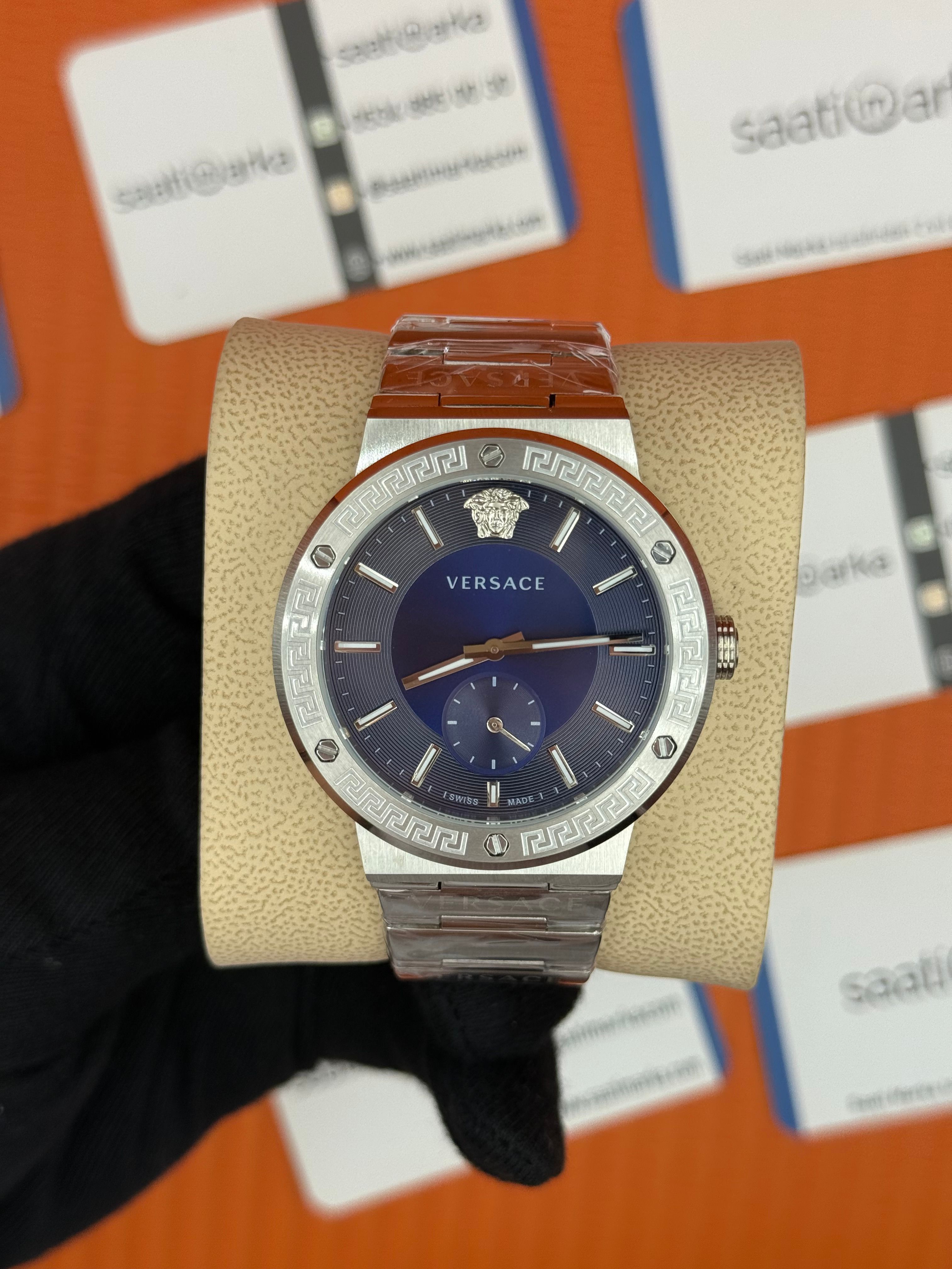 VERSACE mavi kadran silver kasa kordon erkek kol saati
