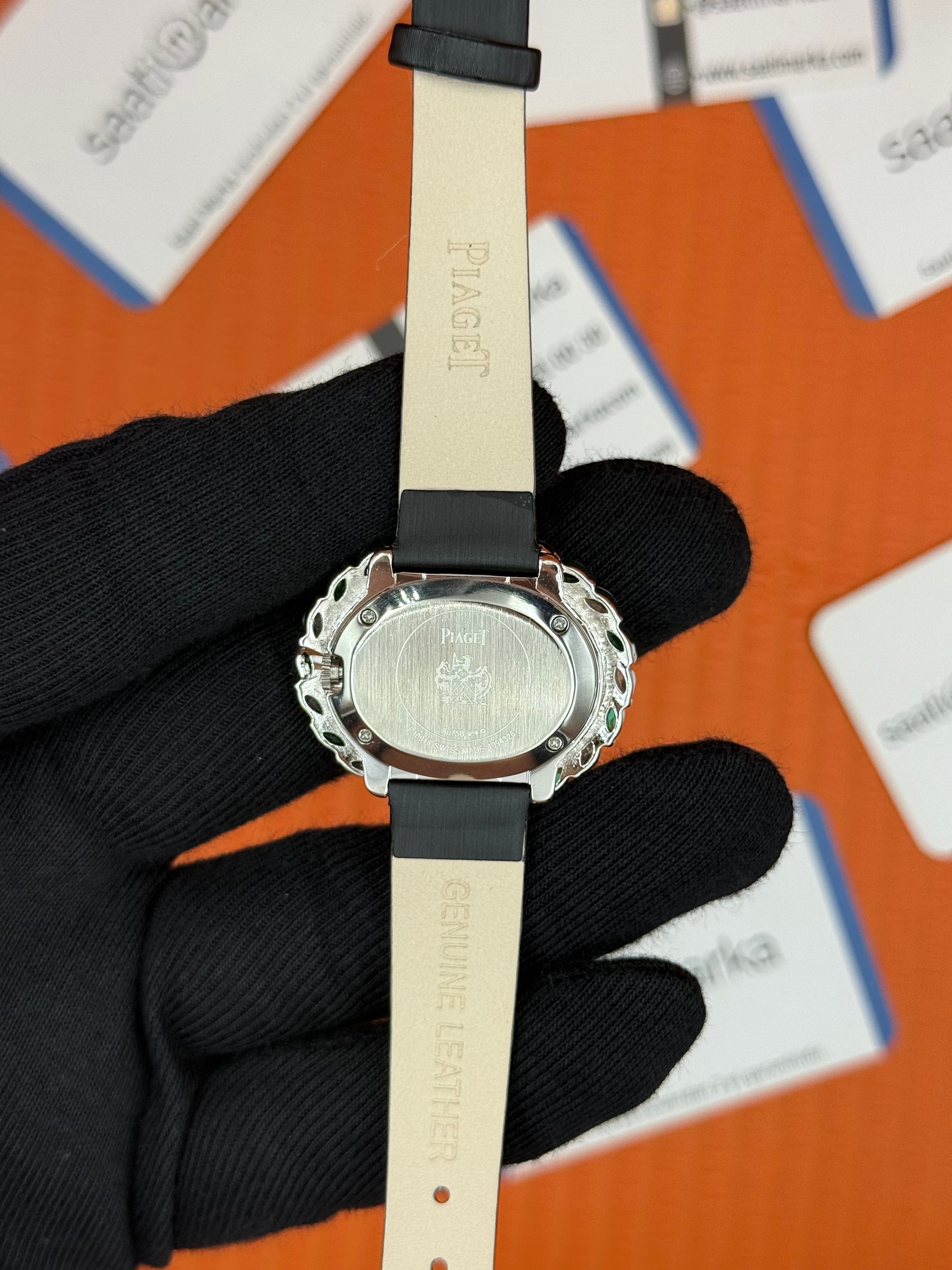 PIAGET taşlı bezel sedef kadran deri siyah kordon