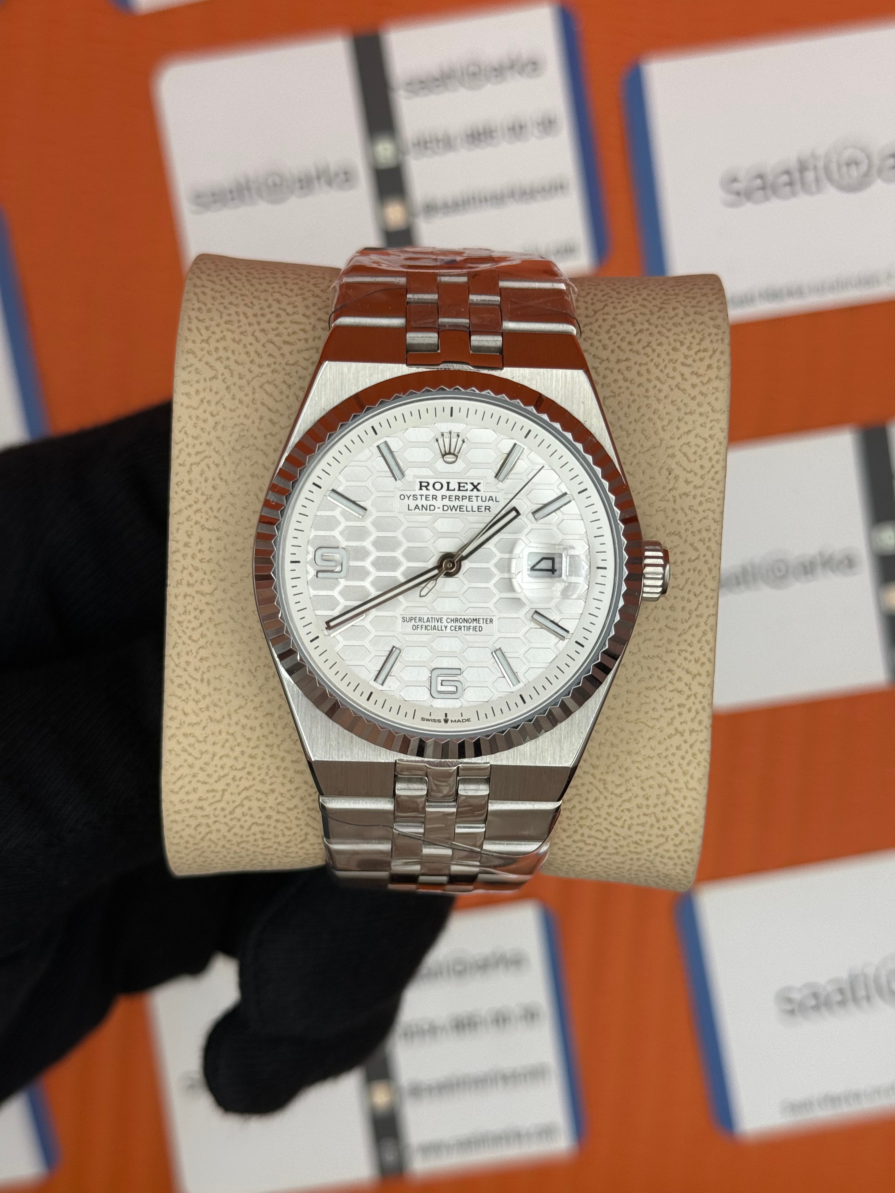 ROLEX land dweller 40mm beyaz kadran silver kasa kordon oystersteel erkek kol saati