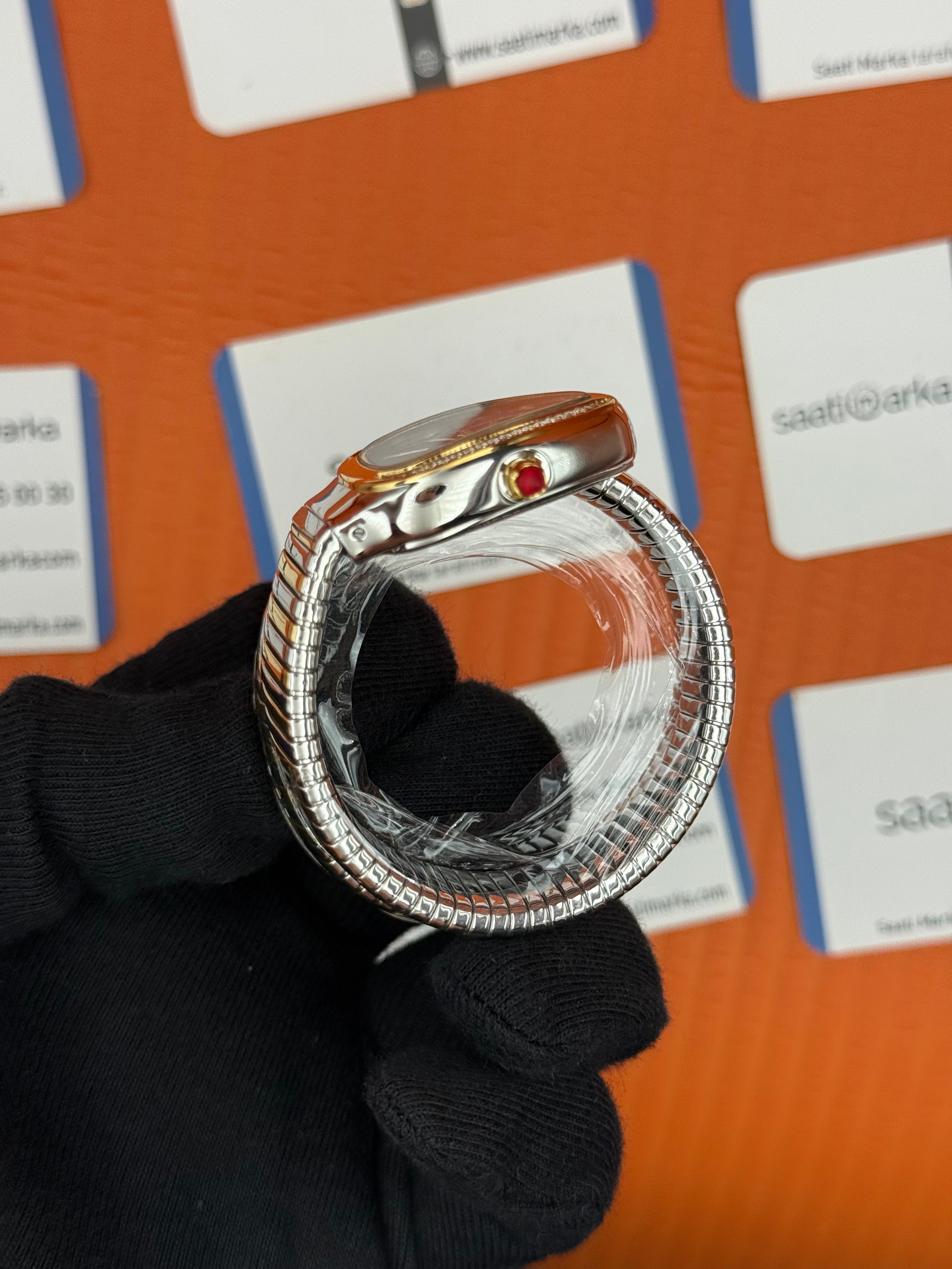 BVLGARİ serpenti çift sarma gold silver kordon taşlı bezel mavi kadran kadın kol saati