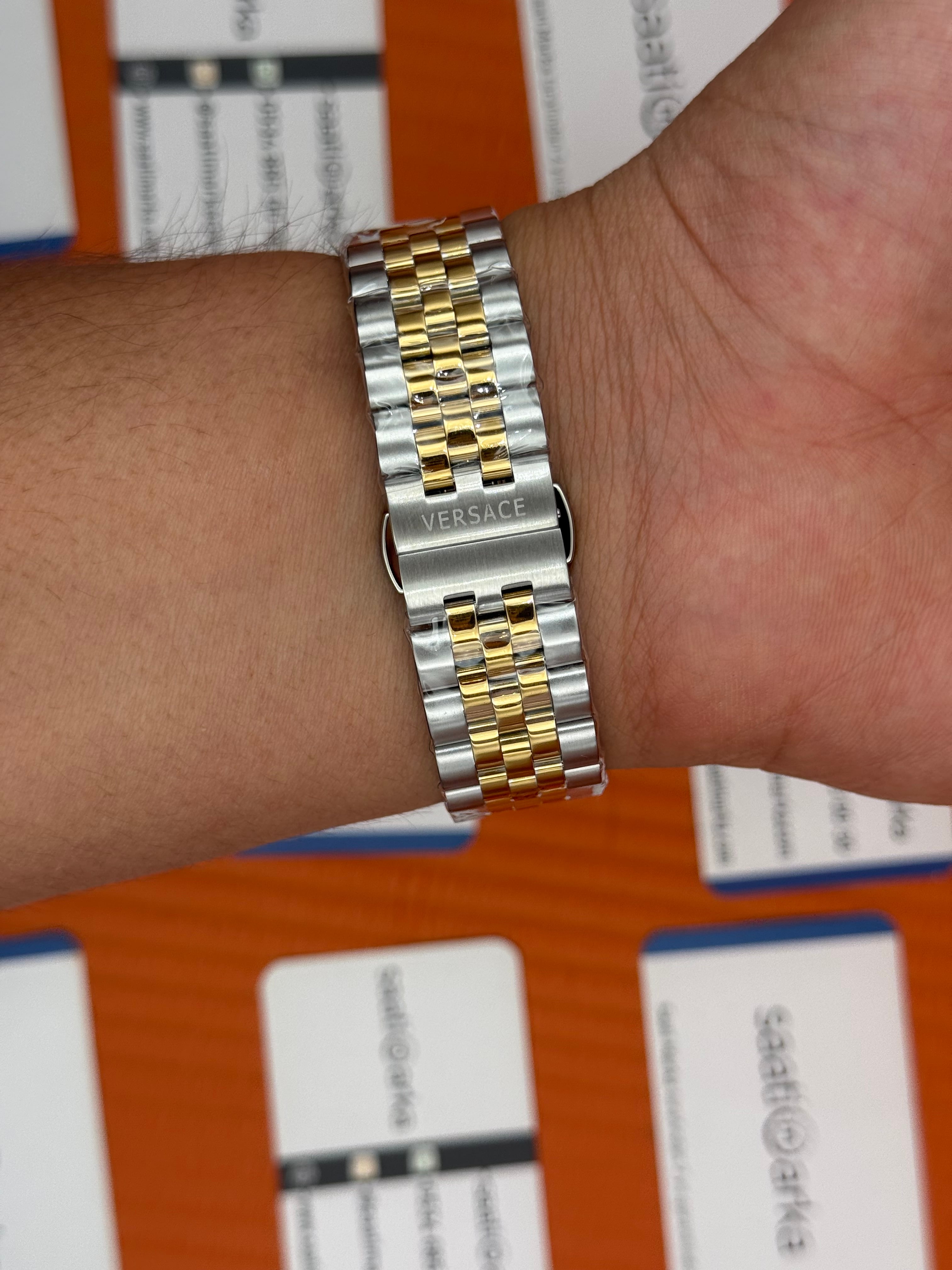 VERSACE lacivert kadran gold silver kasa kordon jubilee erkek kol saati