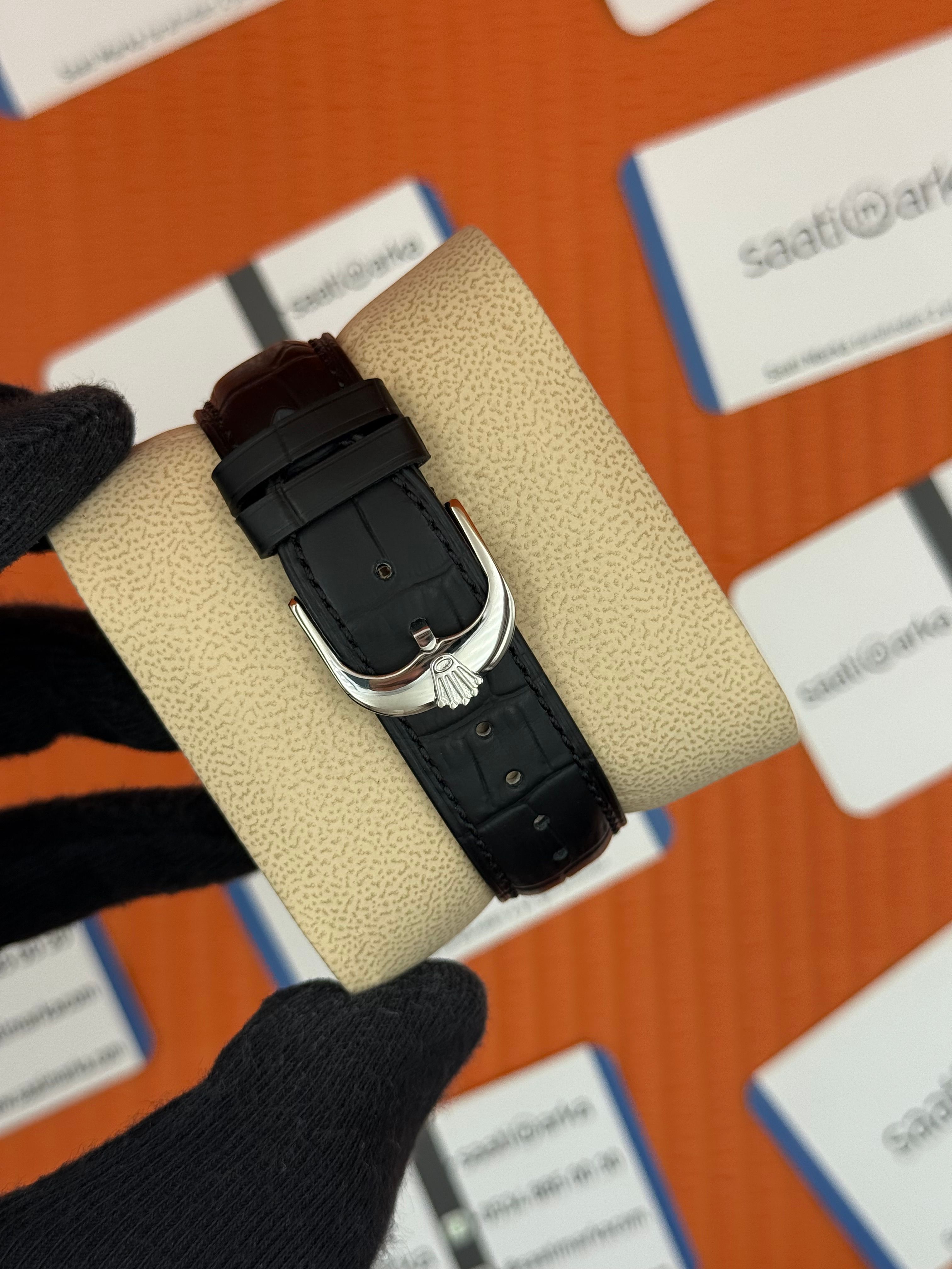 ROLEX Cellini silver kasa siyah kadran siyah deri kordon