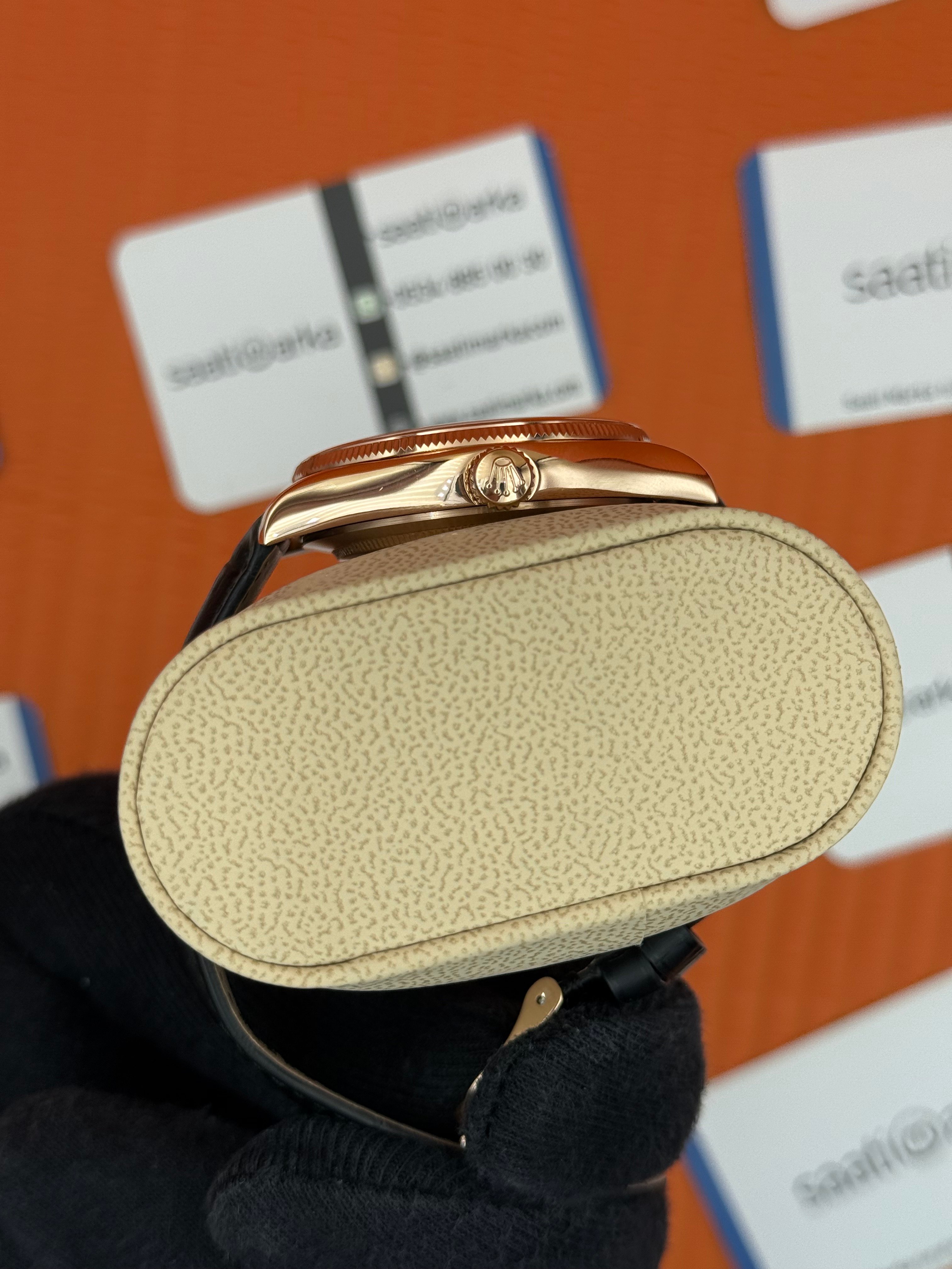 ROLEX Cellini rose kasa siyah kadran siyah deri kordon