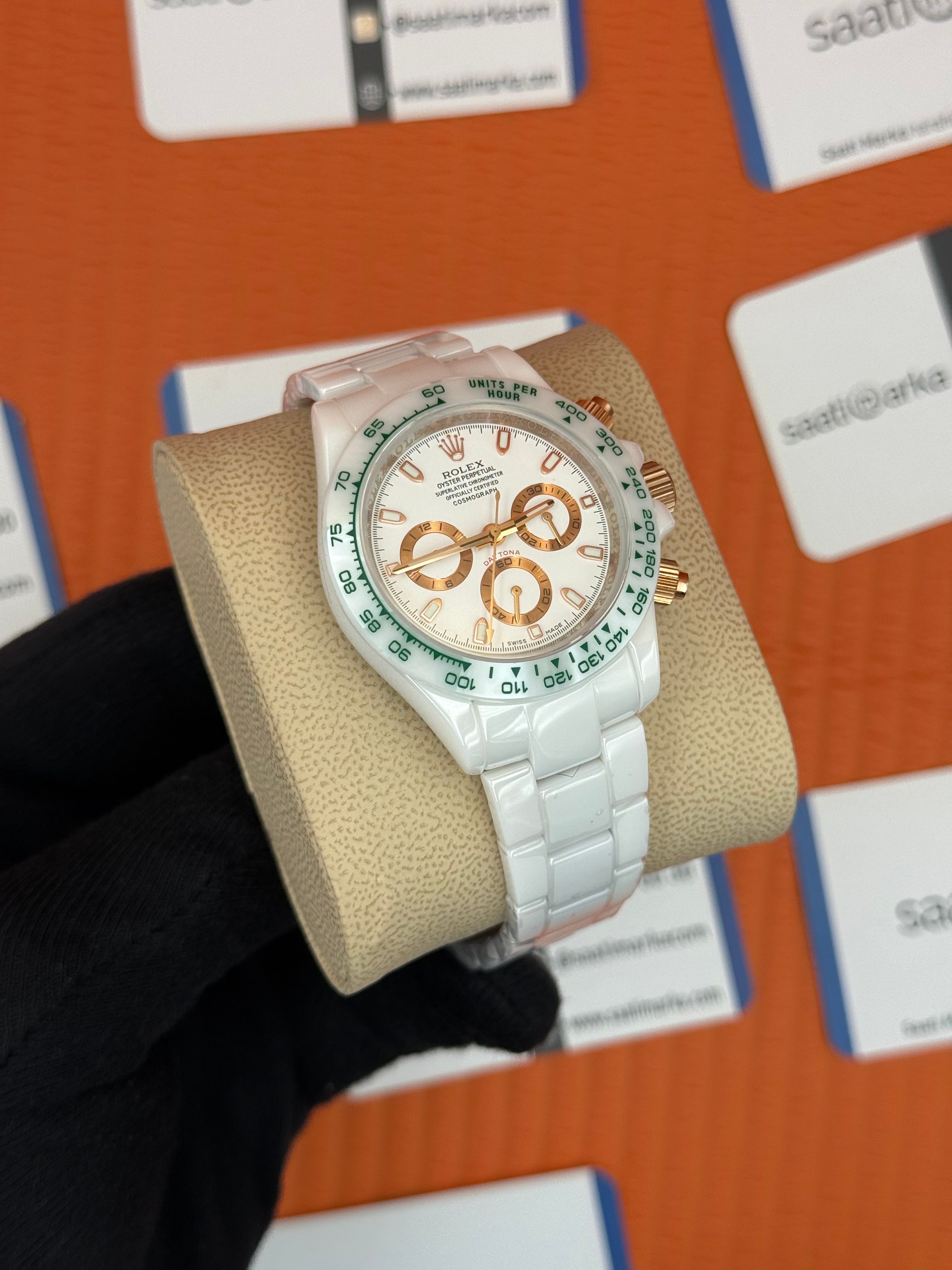 ROLEX Daytona white dial seramik beyaz kasa-kordon