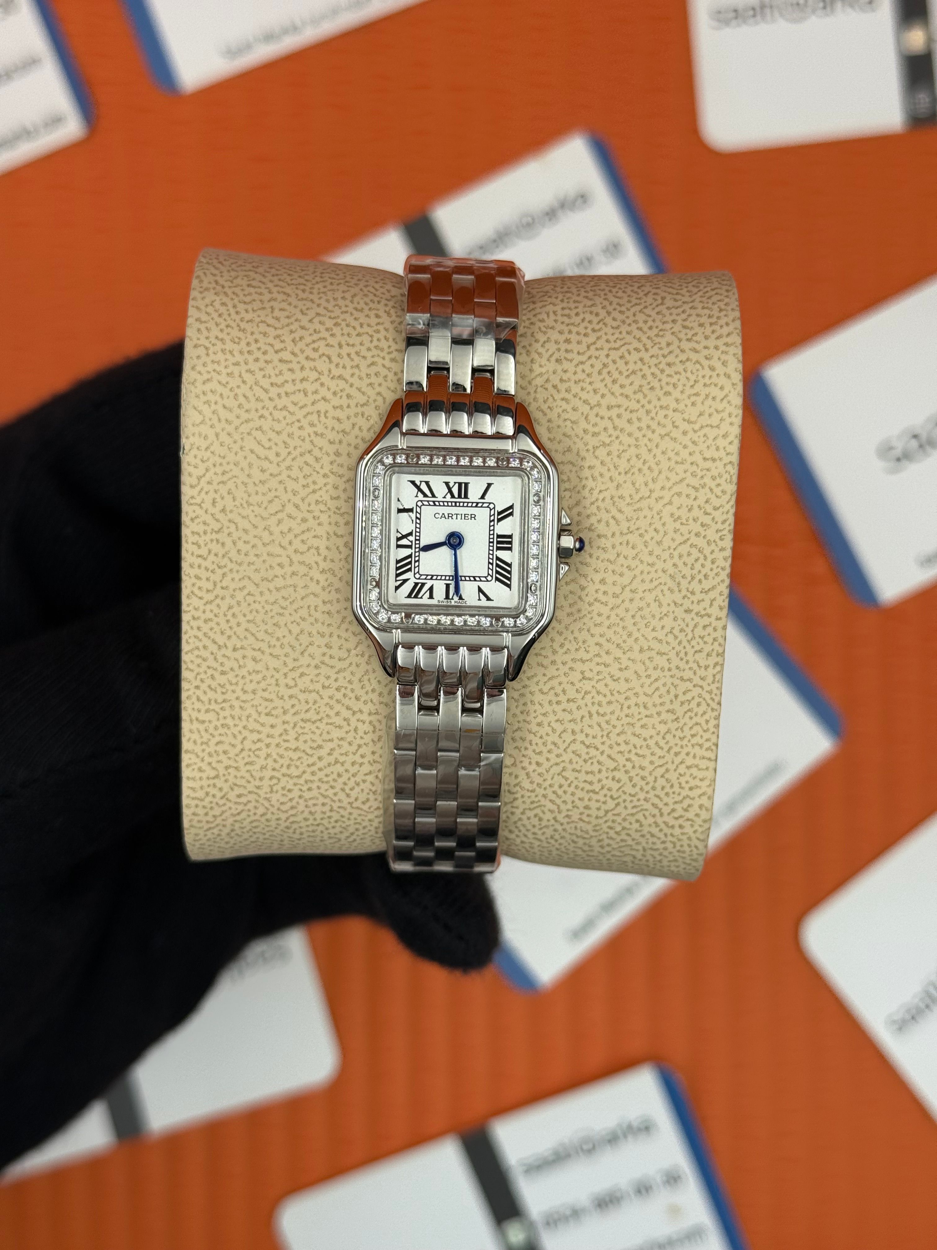 ROLEX Panthere 22mm kasa taşlı bezel silver kasa kordon  beyaz kadran lacivert akrep yelkovan