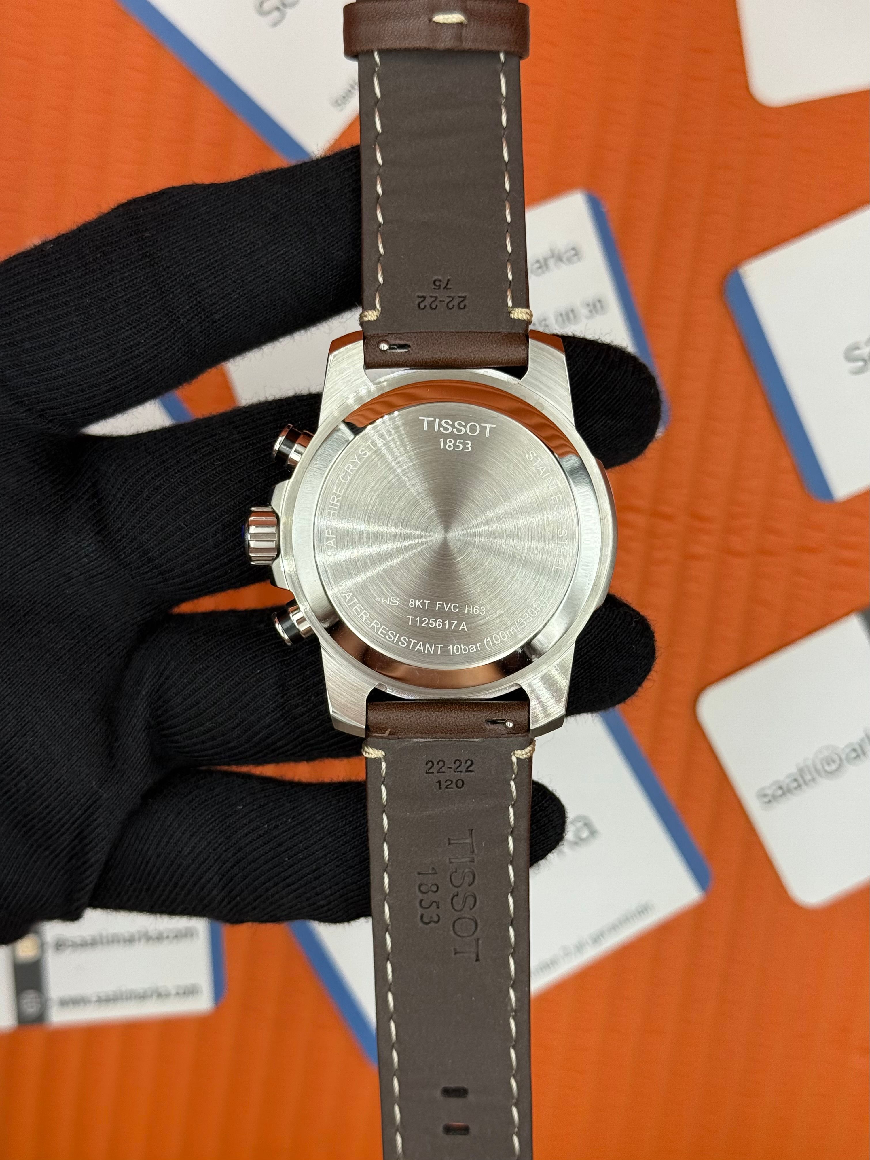 TISSOT kahverengi deri kordon silver kasa siyah kadran erkek kol saati