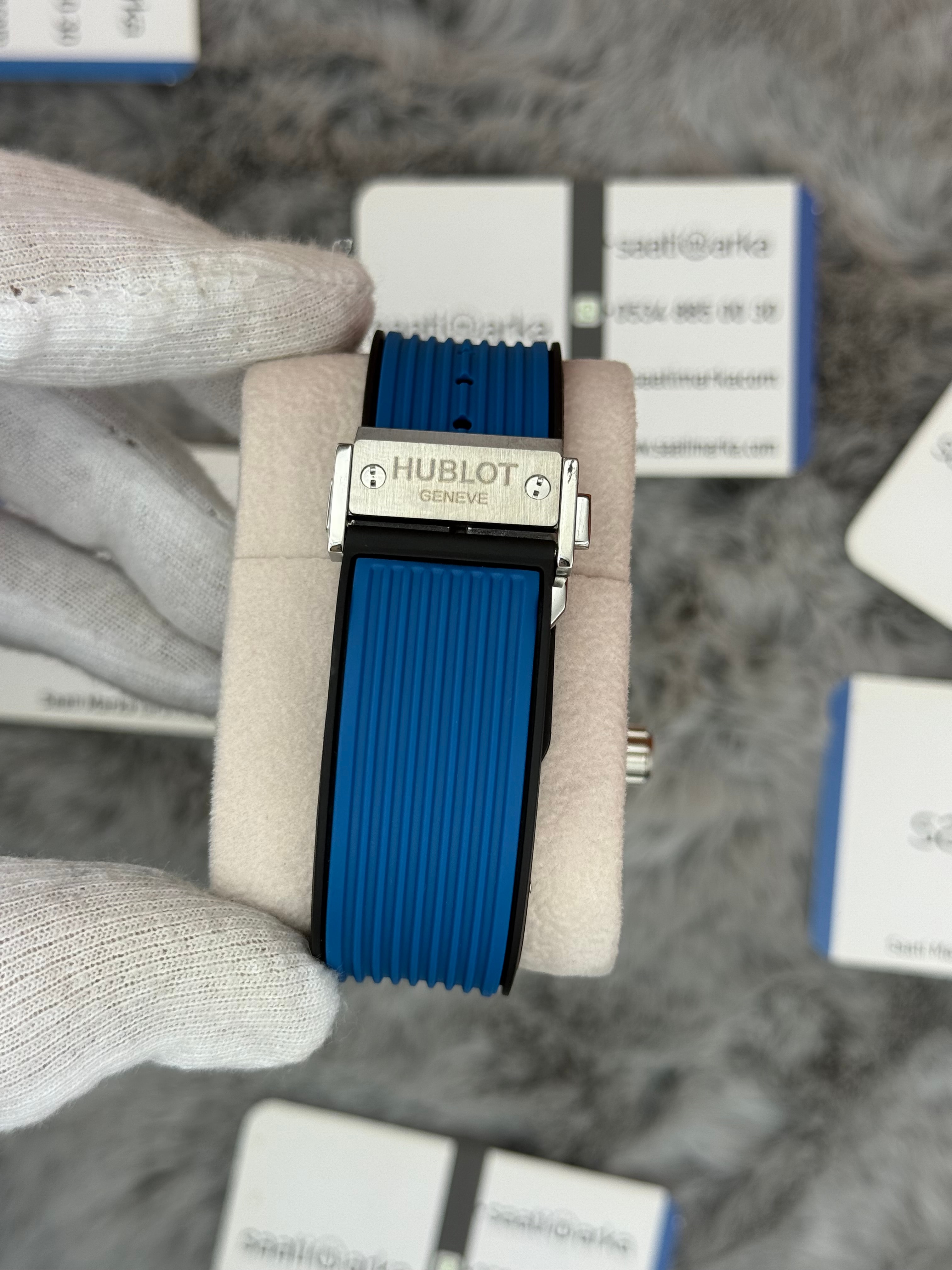 HUBLOT big bang tourbillon 42mm silver kasa mavi kauçuk kordon erkek kol saati