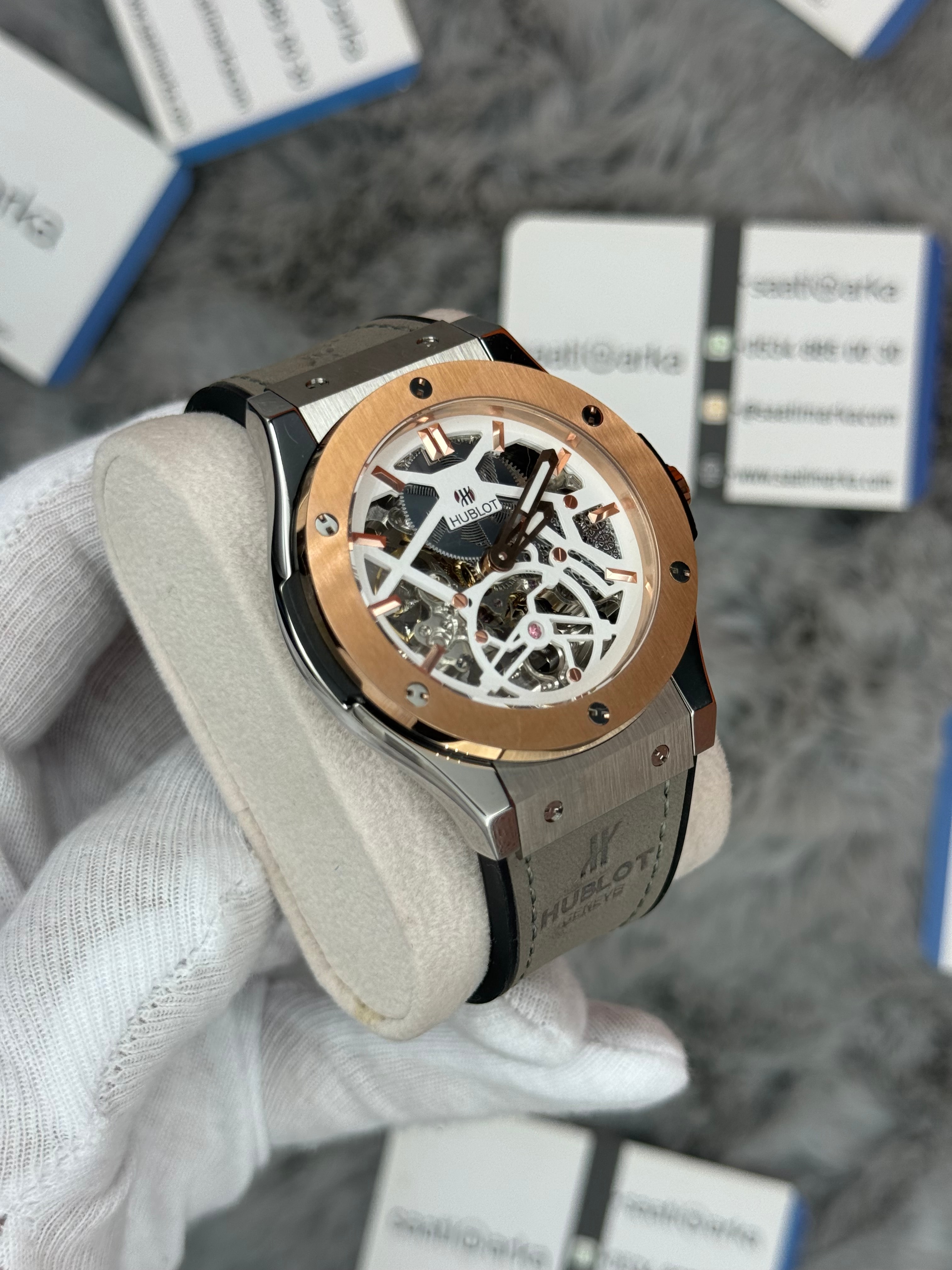 HUBLOT big bang tourbillon 41mm silver kasa gri deri kordon erkek kol saati