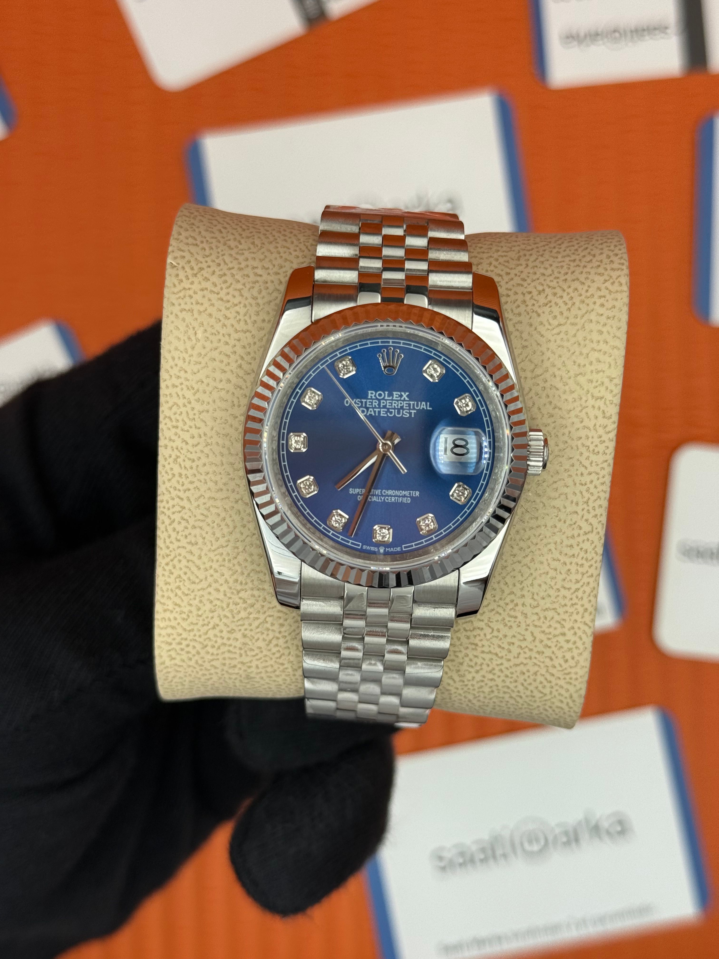 ROLEX datejust 36mm mavi baget taşlı kadran jubilee kordon
