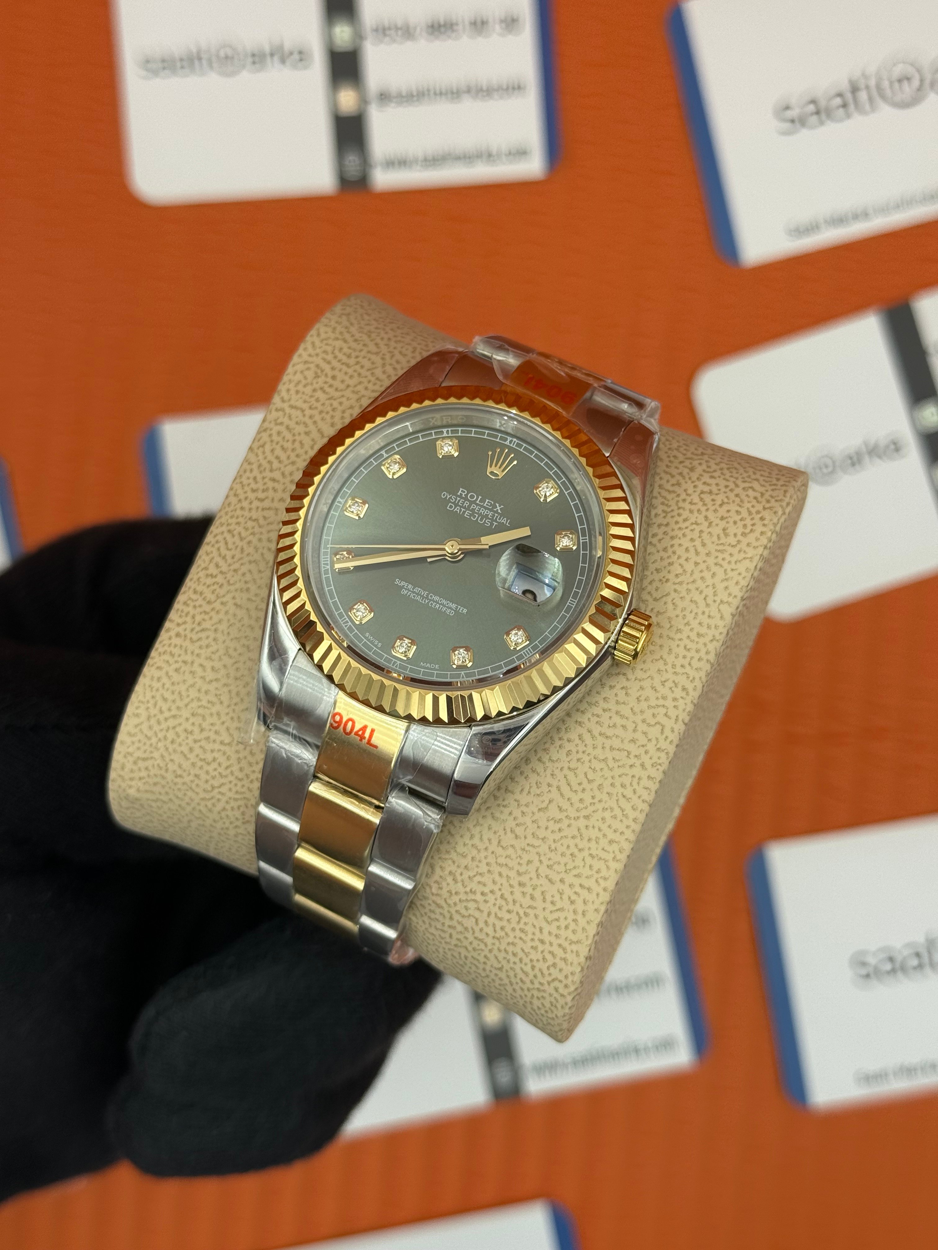 ROLEX Datejust baget taşlı green dial gold-silver oyster kordon