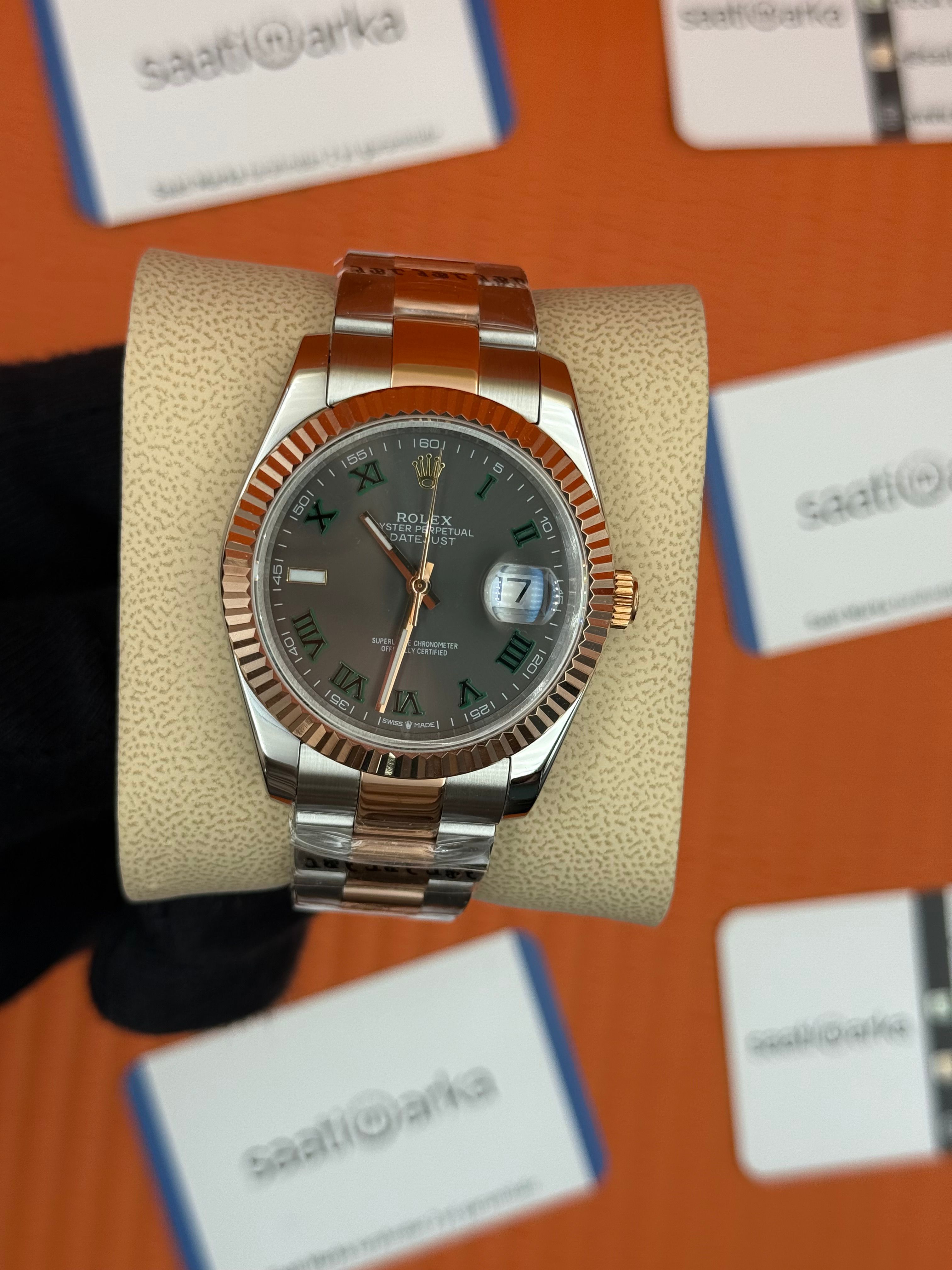 ROLEX Datejust wimbledon grey dial rose-silver oyster kordon