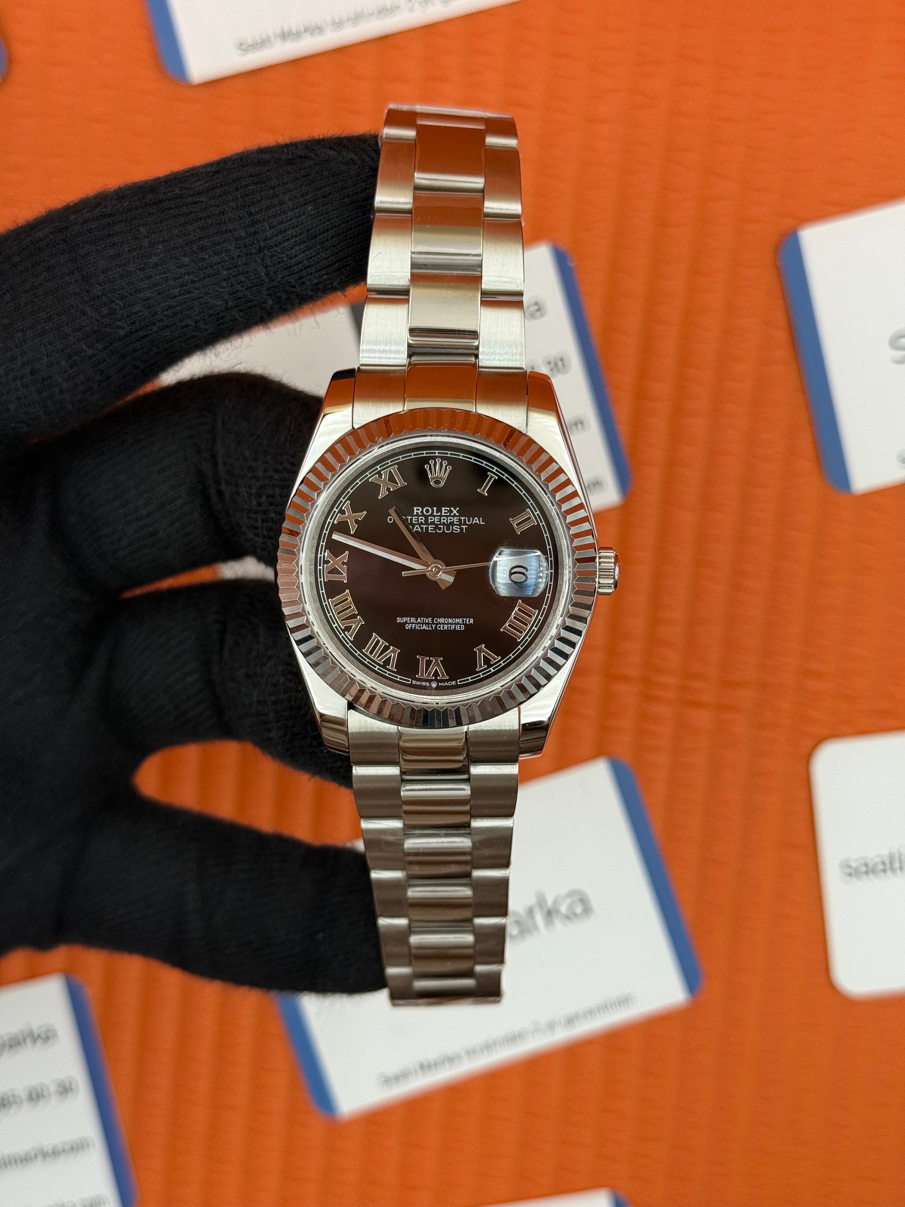 ROLEX Datejust roma rakamlı black dial silver oyster kordon