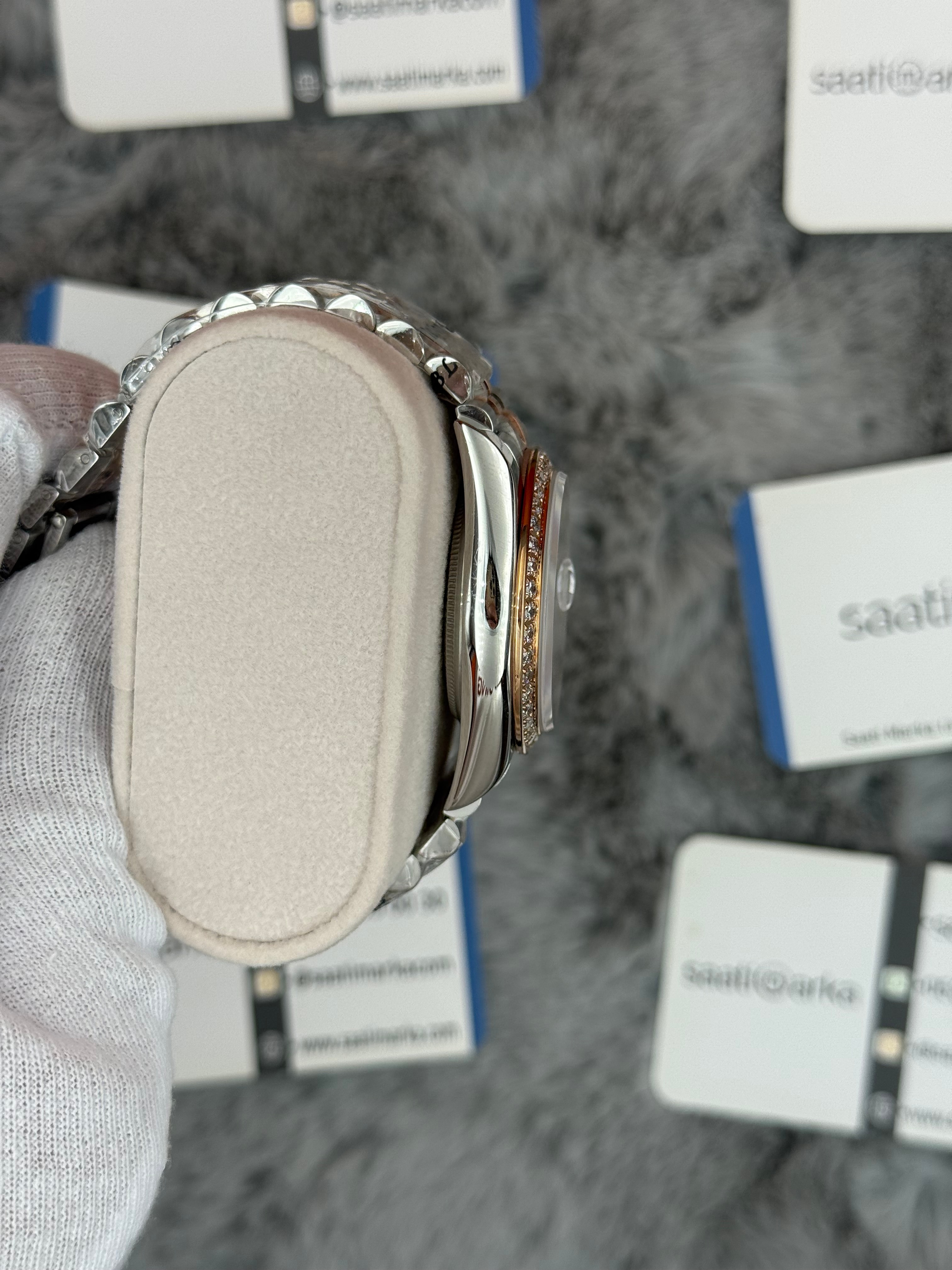 ROLEX datejsut 36 mm gri kadran taşlı bezel silver kasa rose silver jubilee kordon