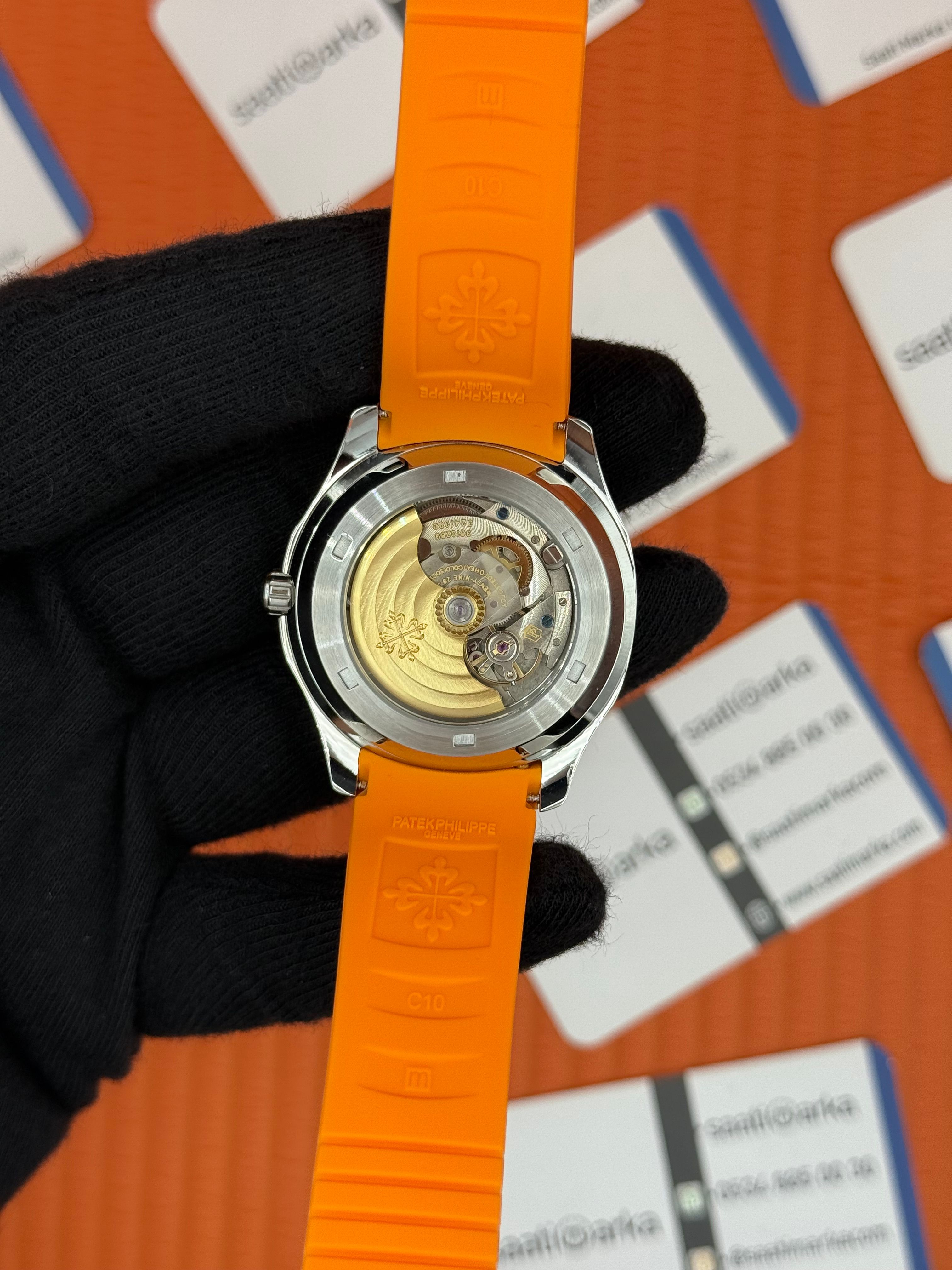 PATEK PHILIPPE AQUANAUT TURUNCU KAUÇUK KORDON GRİ KADRAN SİLVER KASA 