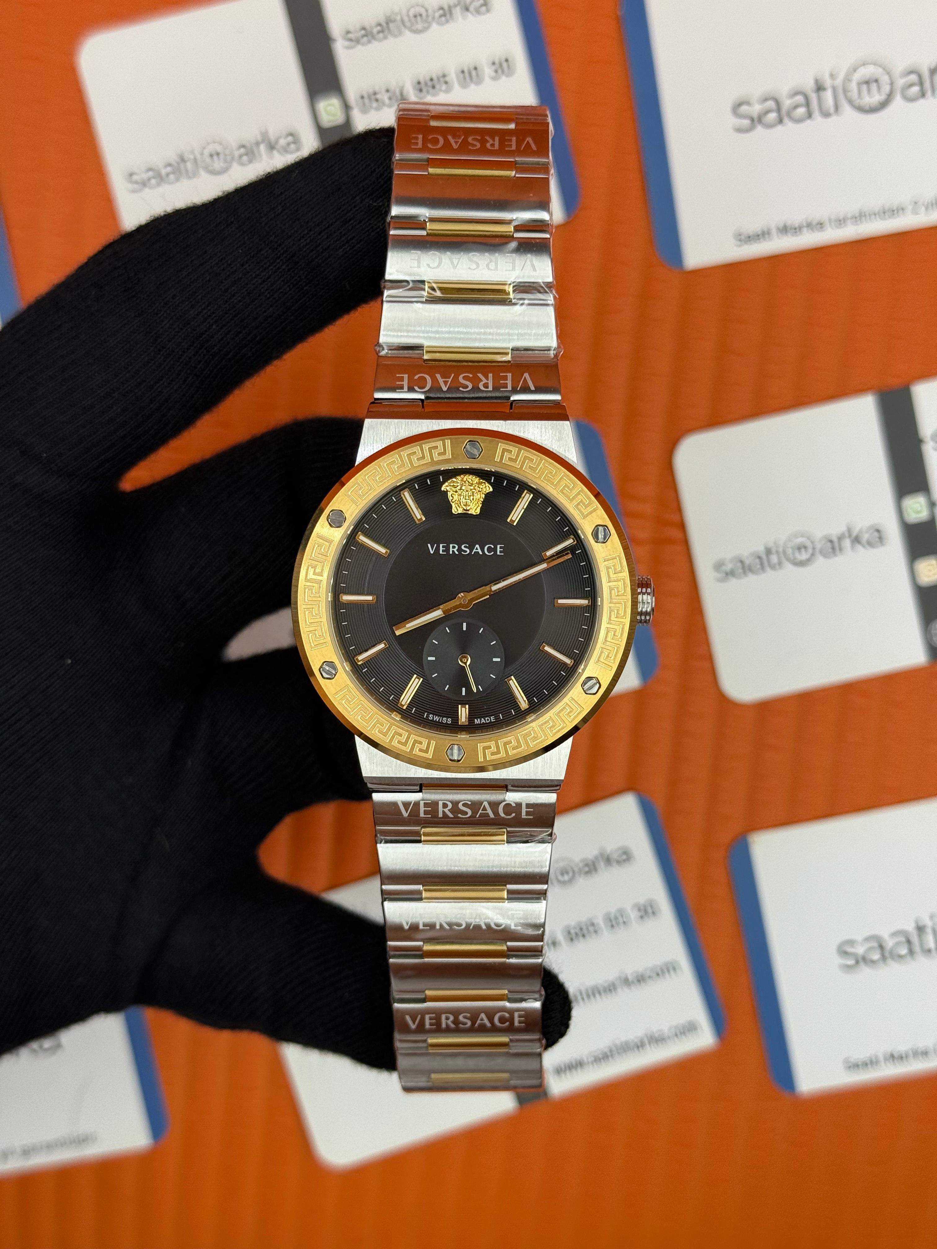 VERSACE siyah kadran gold silver kasa kordon erkek kol saati