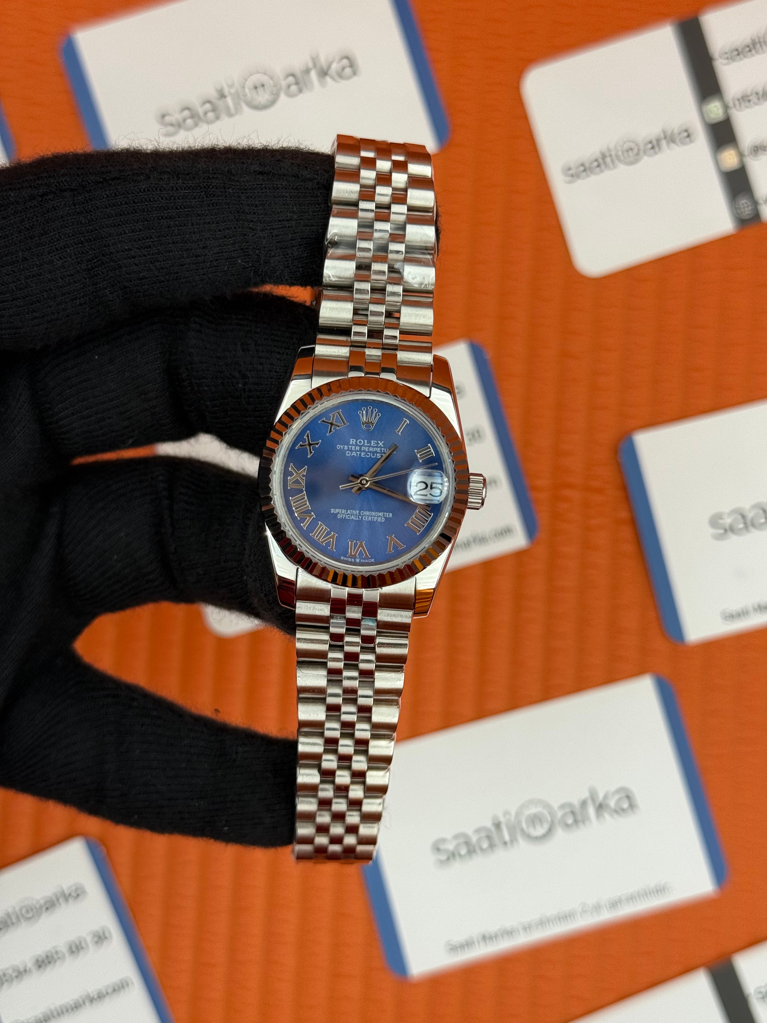 ROLEX datejust 31mm mavi roma rakamlı kadran silver jubilee kordon