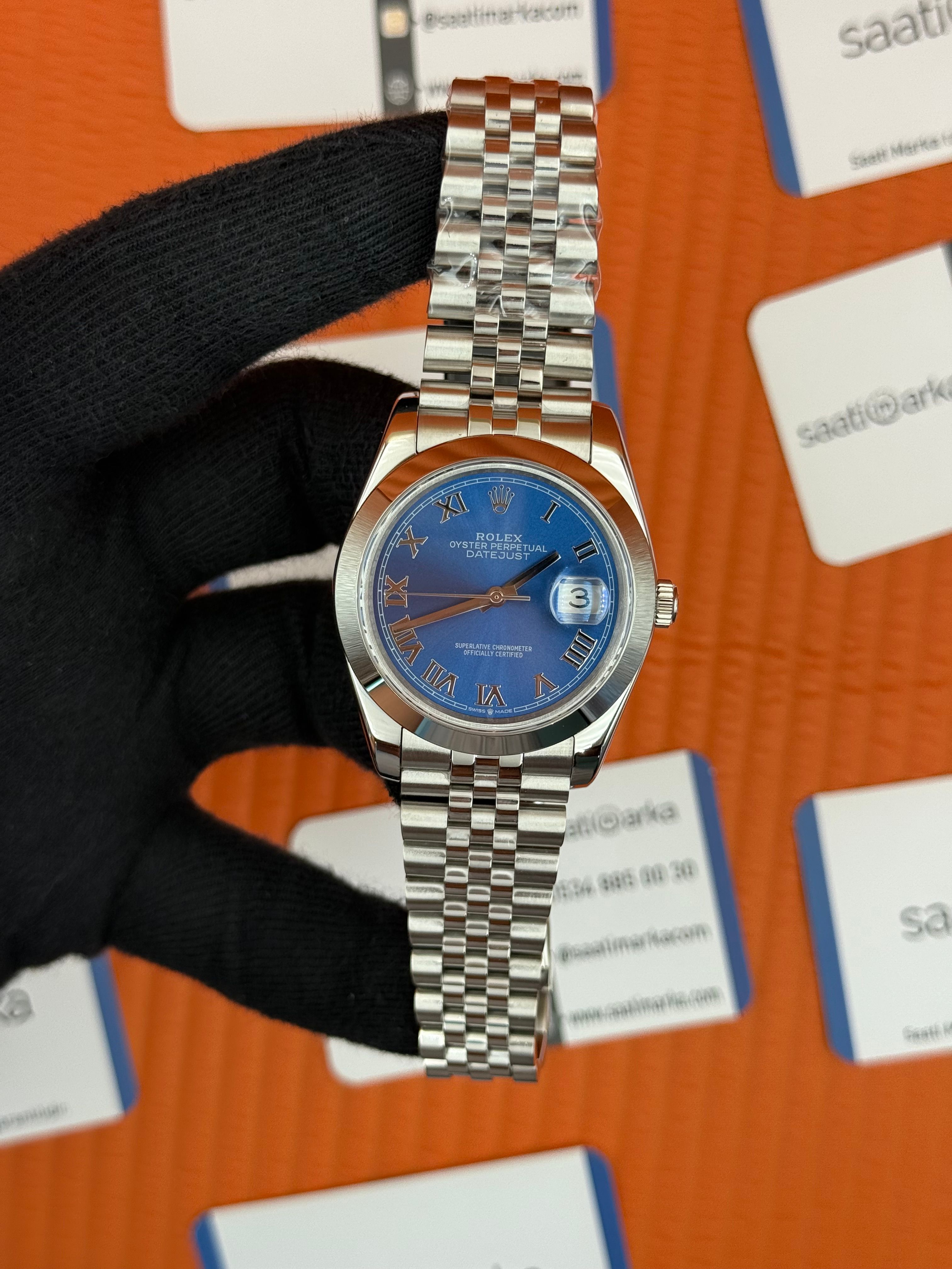 ROLEX Datejust roma rakamlı blue dial silver jubilee kordon