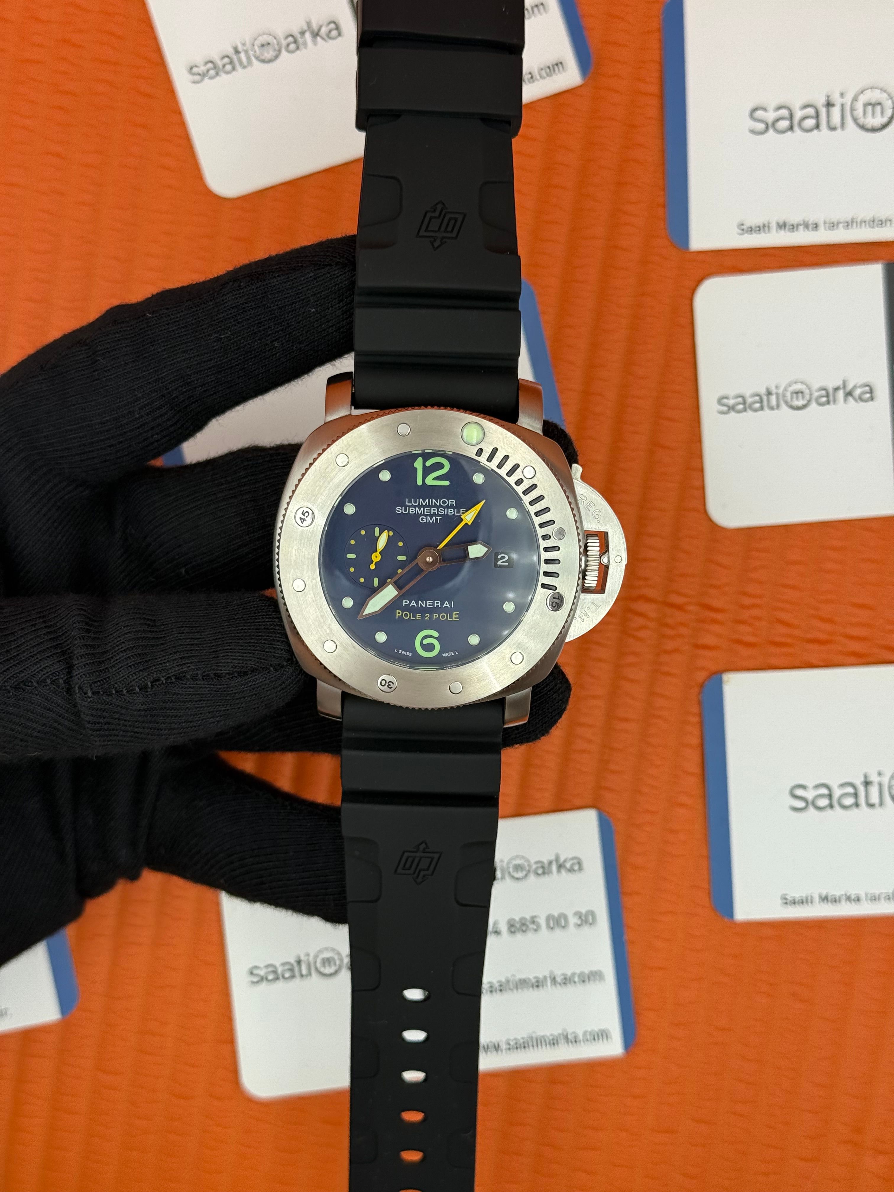 PANERAI submersible GMT lacivert kadran silver kasa siyah kauçuk kordon