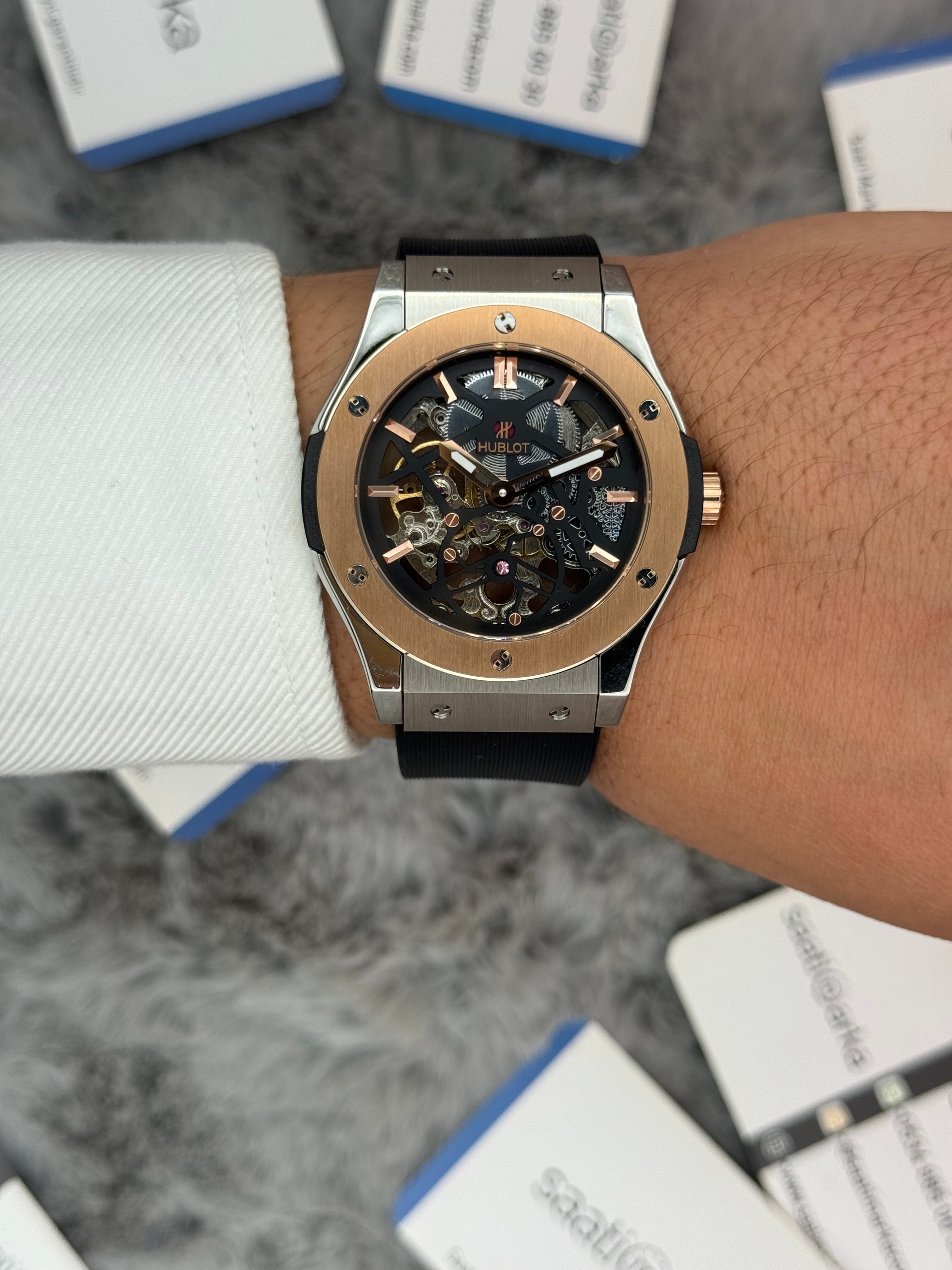 HUBLOT big bang tourbillon 41mm silver kasa siyah kauçuk kordon erkek kol saati