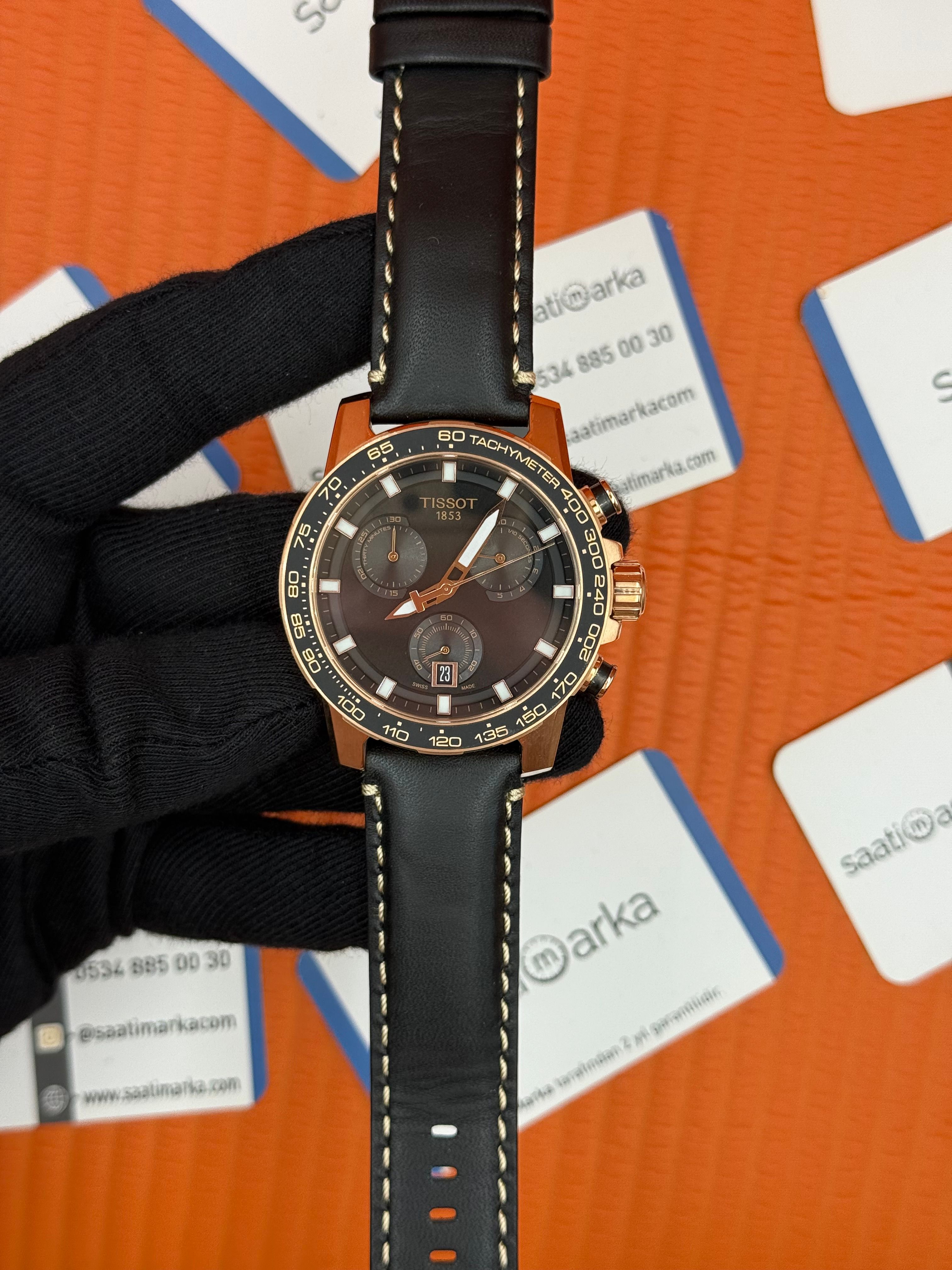 TISSOT siyah deri kordon rose kasa siyah kadran erkek kol saati