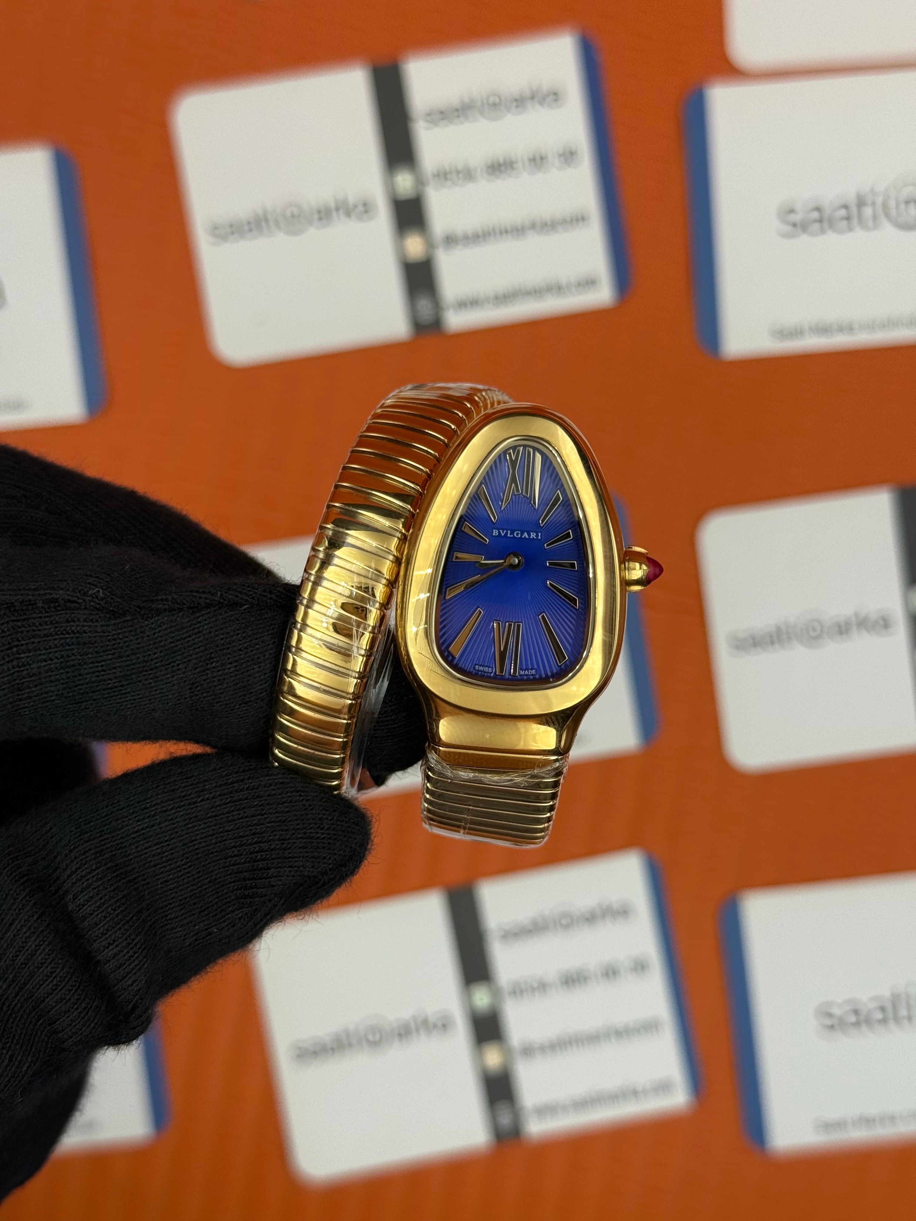BVLGARİ serpenti tek sarma gold kordon mavi kadran kadın kol saati