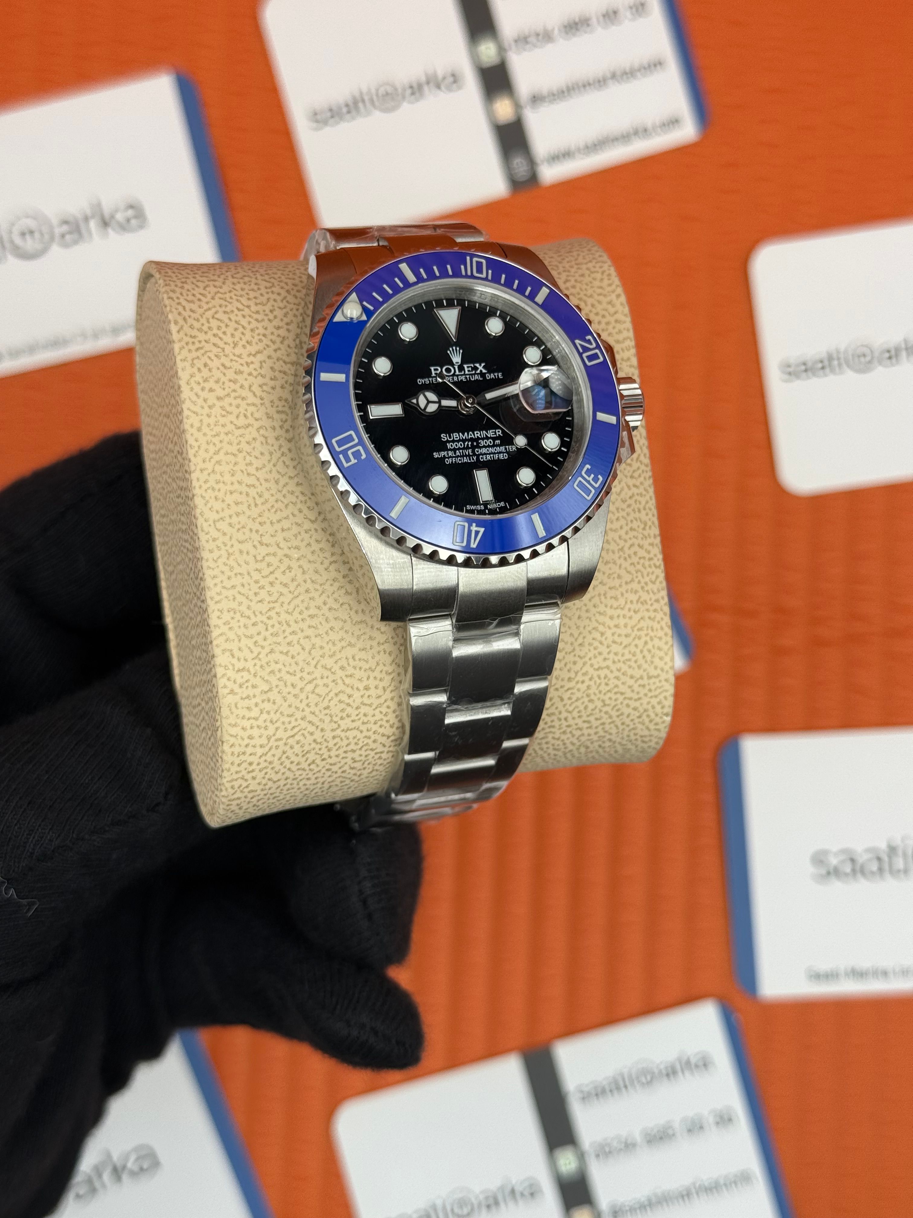 ROLEX Submariner black dial blue bezel silver kasa-kordon