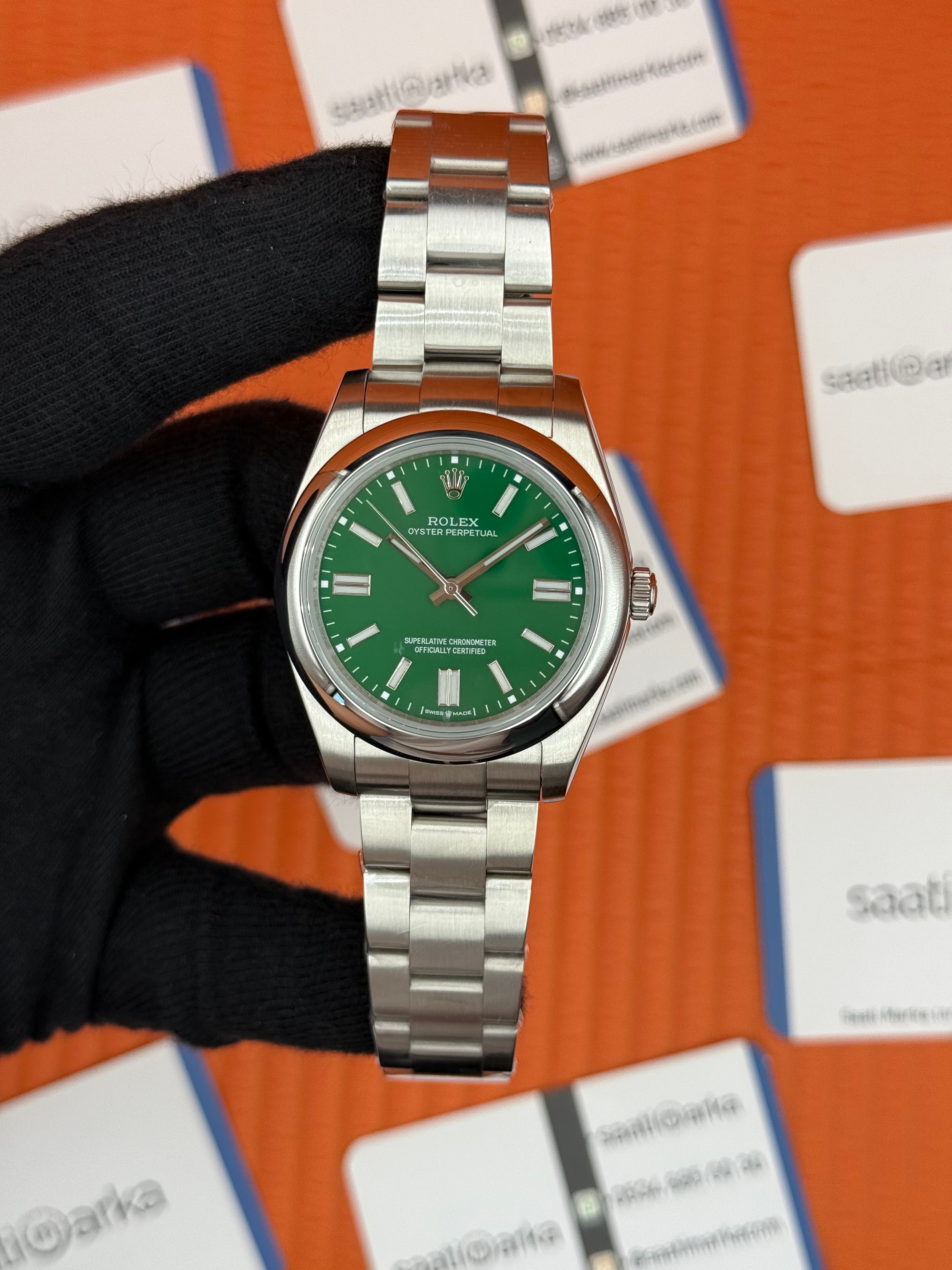 ROLEX OYSTER Perpetual green dial silver kasa-kordon