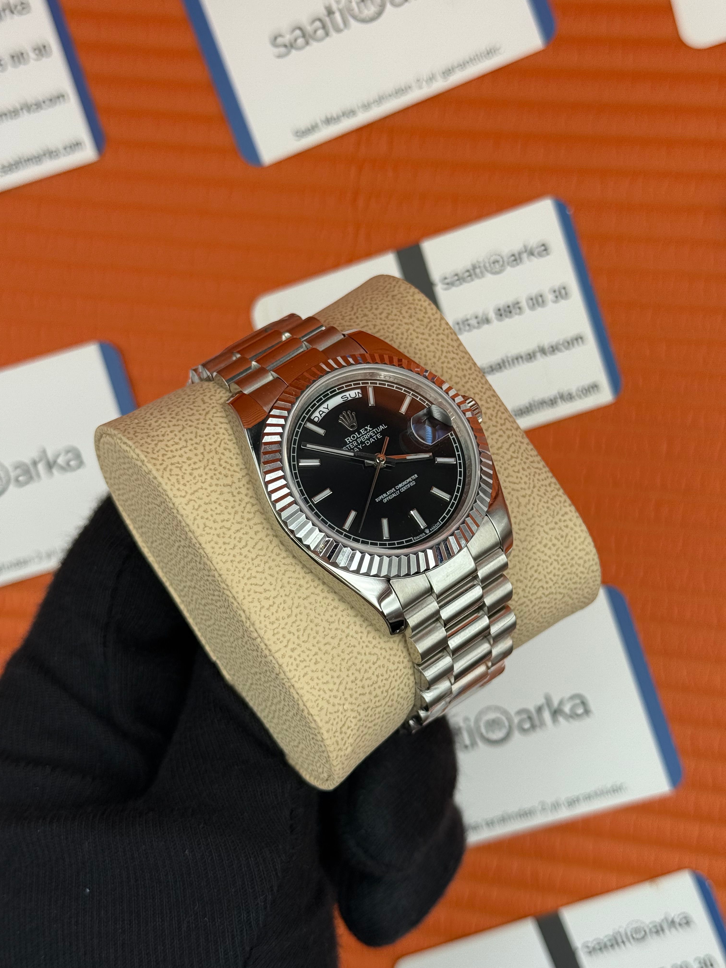 ROLEX Day Date siyah kadran silver president kordon