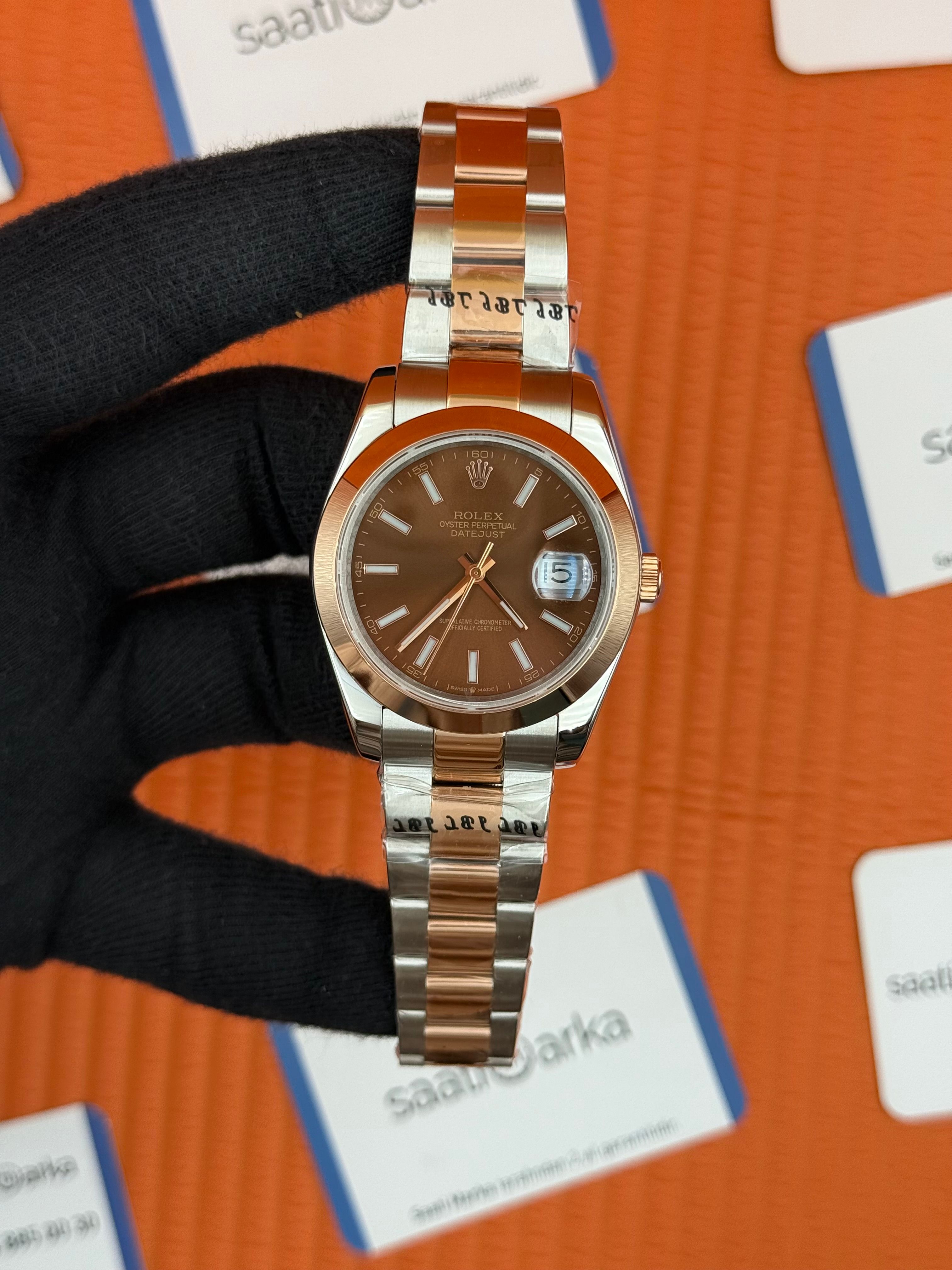 ROLEX Datejust chocolate dial rose-silver oyster kordon
