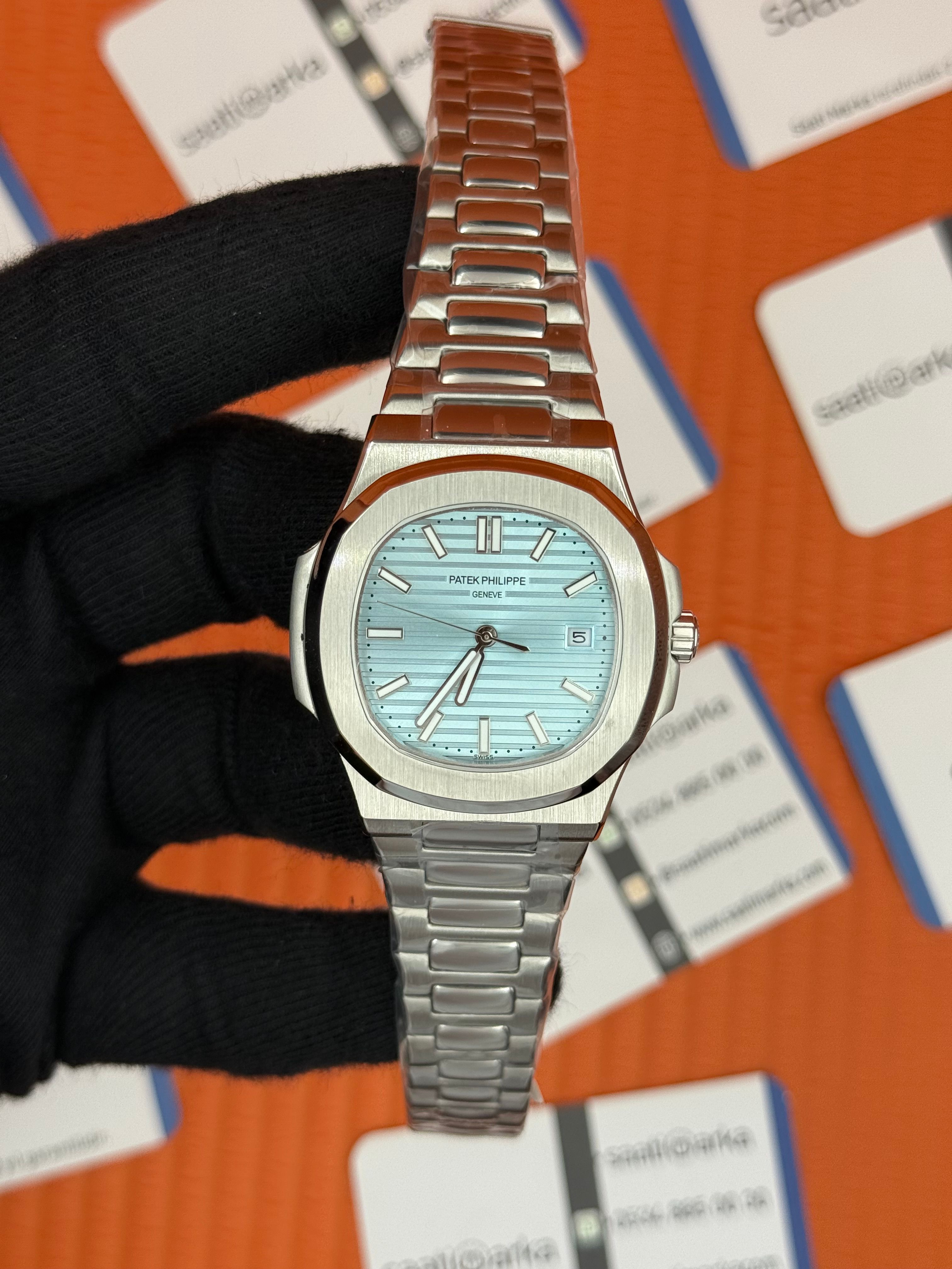 PATEK PHILIPPE NAUTİLUS BUZ MAVİSİ KADRAN SİLVER KASA-KORDON 